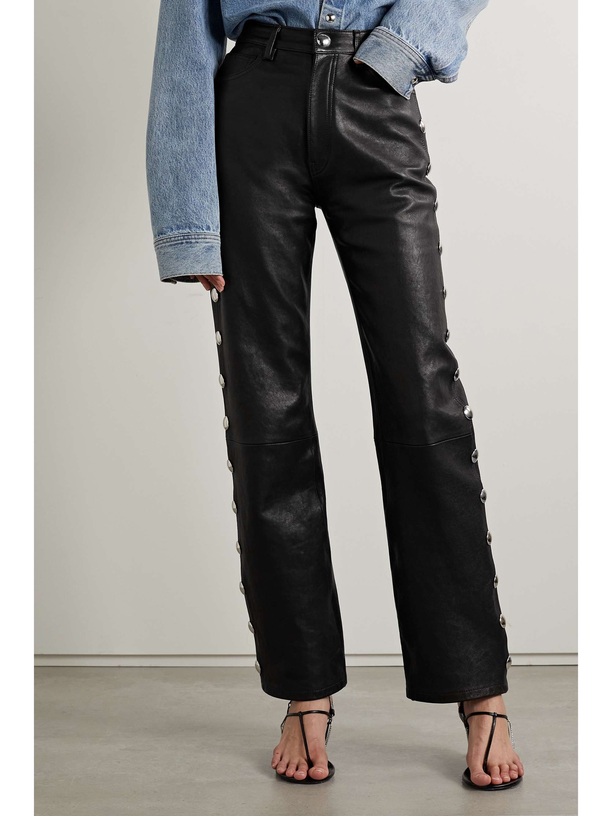 KHAITE Danielle embellished leather straight-leg pants