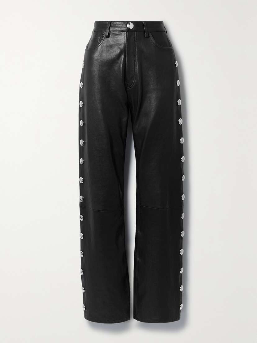 Khaite Danielle Embellished Leather Straight-leg Pants