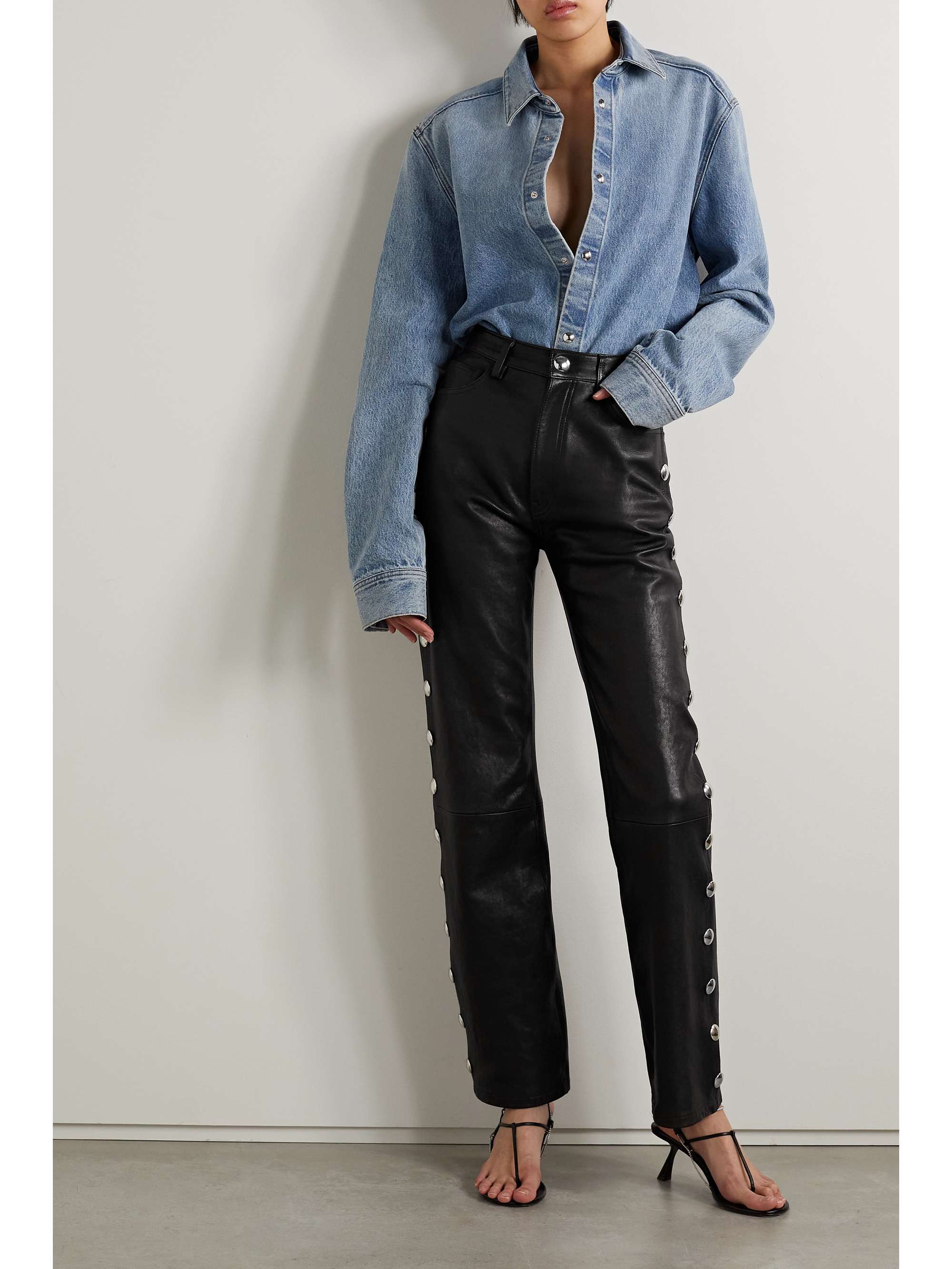 KHAITE Danielle embellished leather straight-leg pants