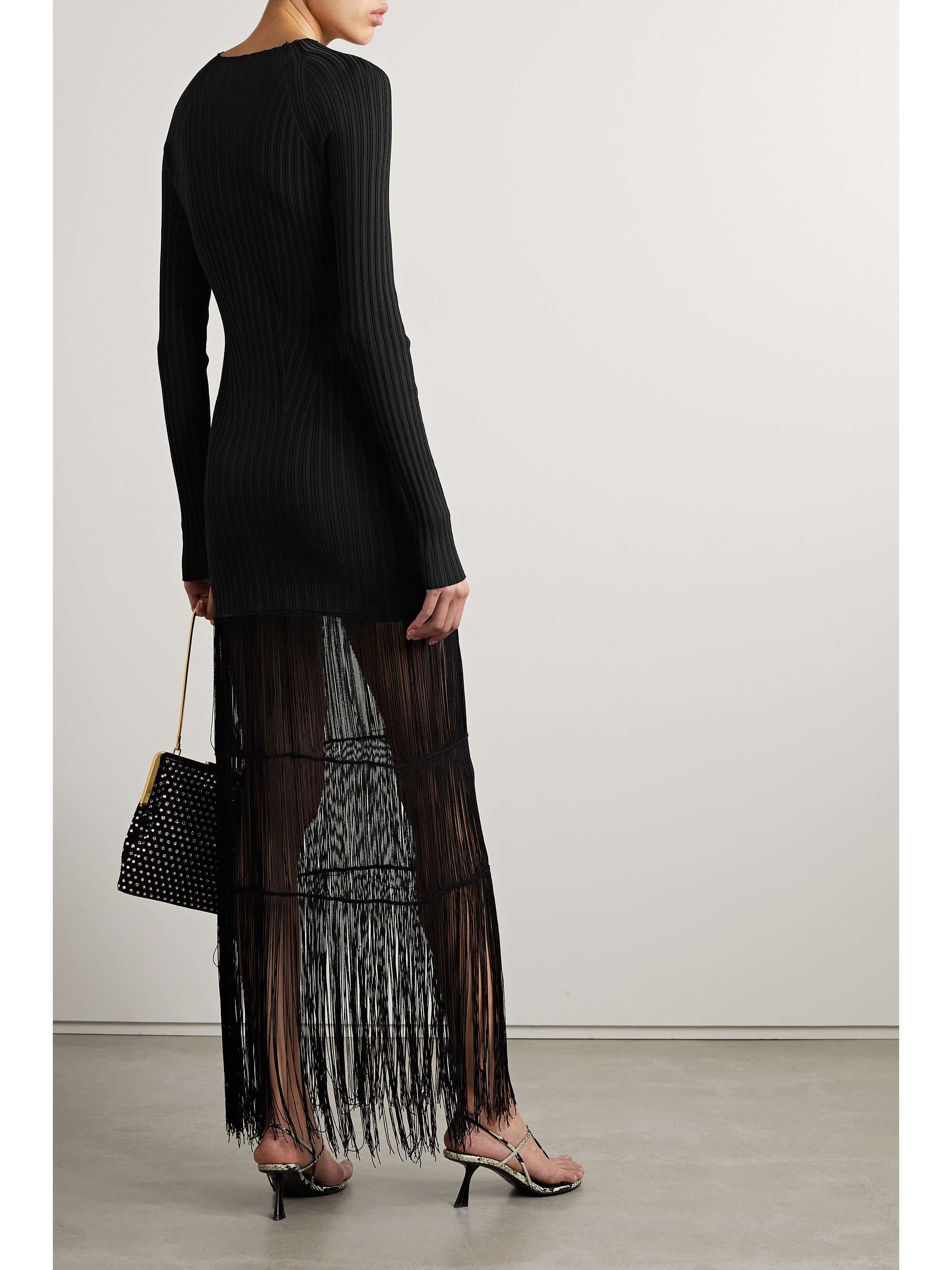 KHAITE Cedar fringed ribbed-knit maxi dress | NET-A-PORTER