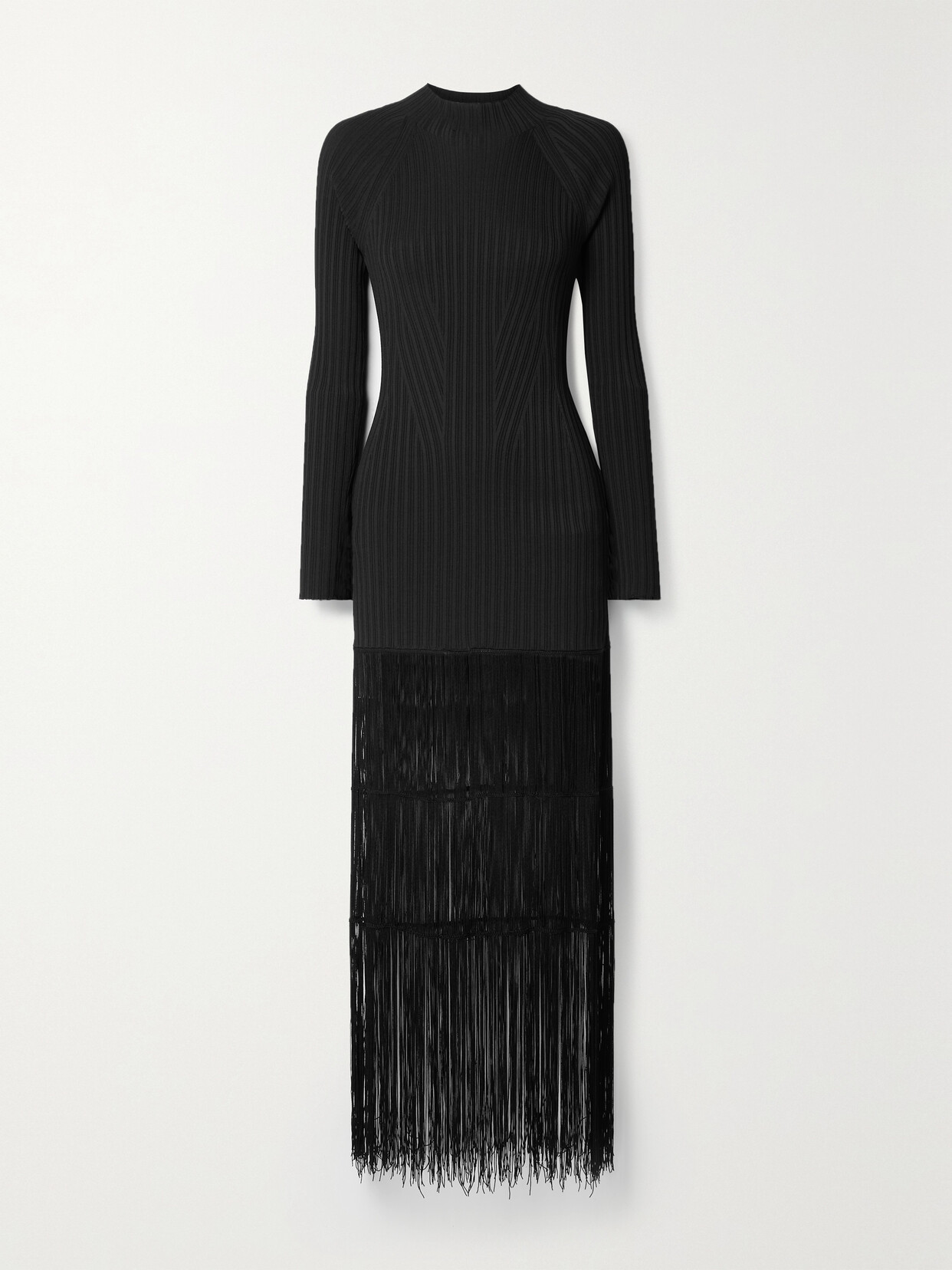 Khaite - Cedar Fringed Ribbed-knit Maxi Dress - Black