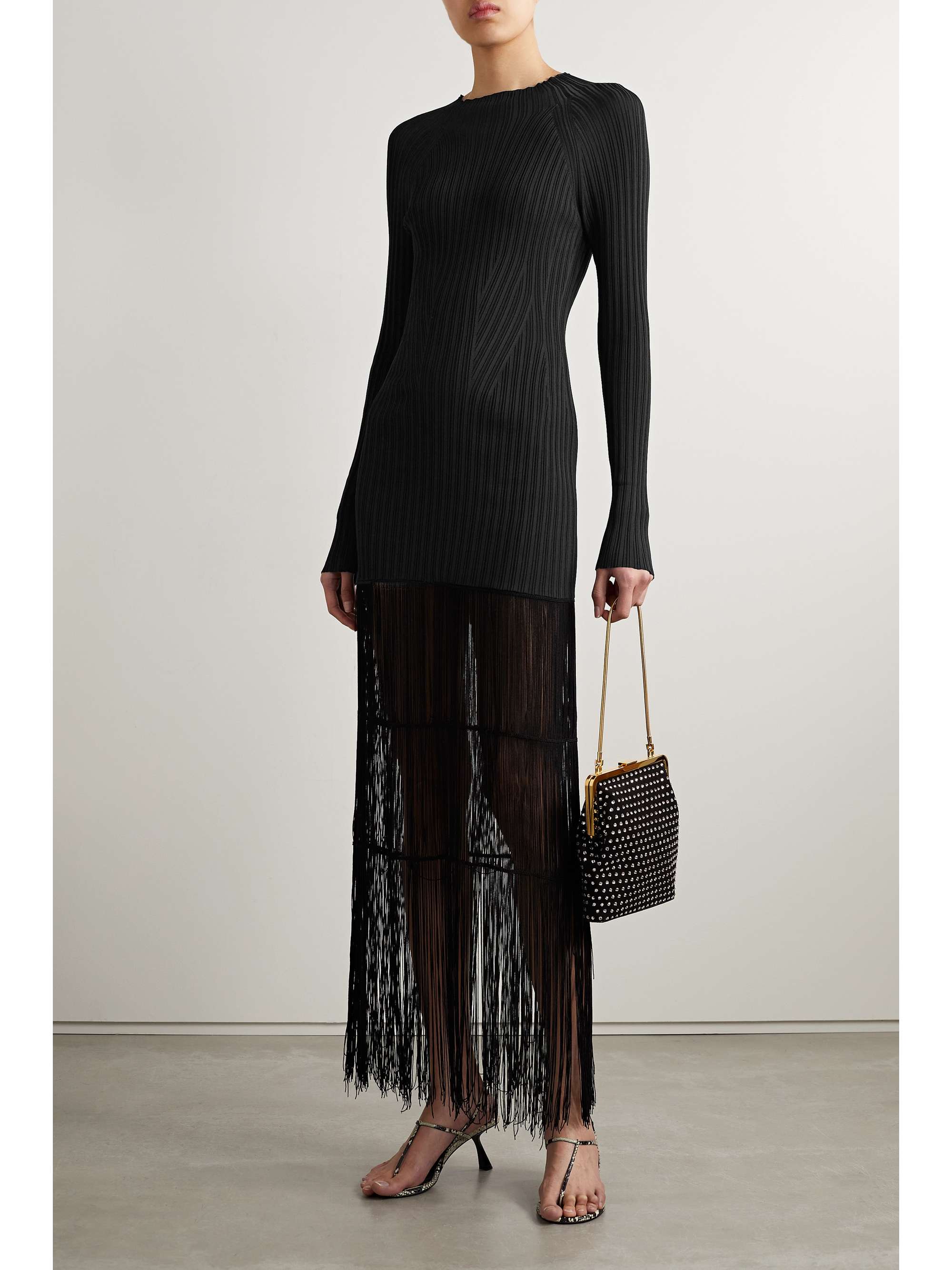 KHAITE Cedar fringed ribbed-knit maxi dress | NET-A-PORTER