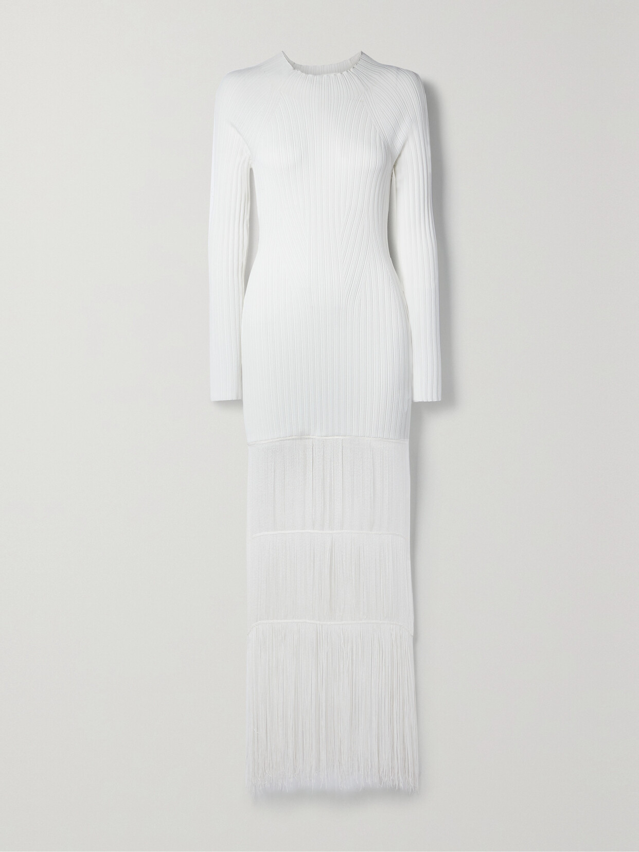 Khaite - Cedar Fringed Ribbed-knit Maxi Dress - Ivory