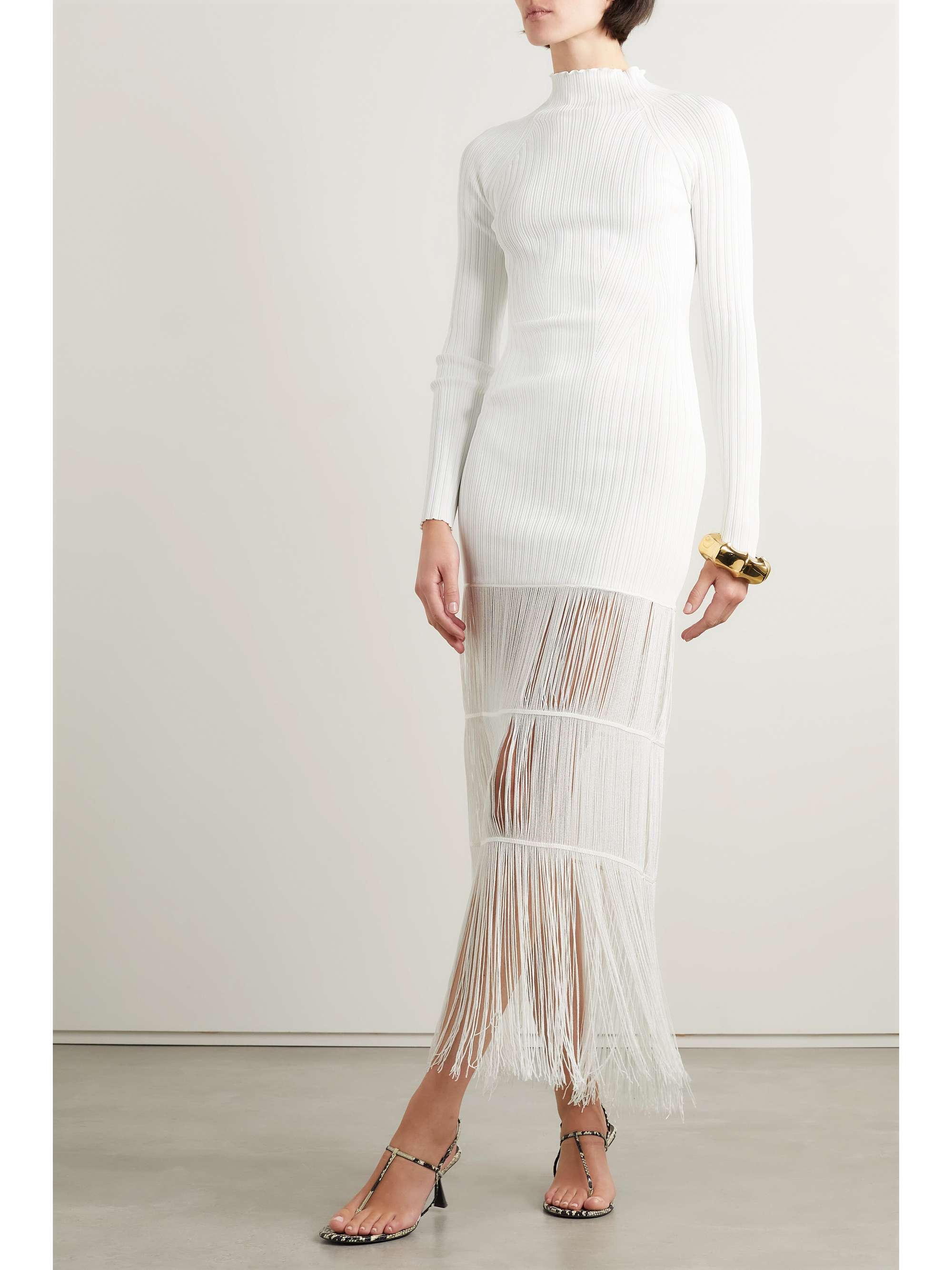 KHAITE Cedar fringed ribbed-knit maxi dress | NET-A-PORTER