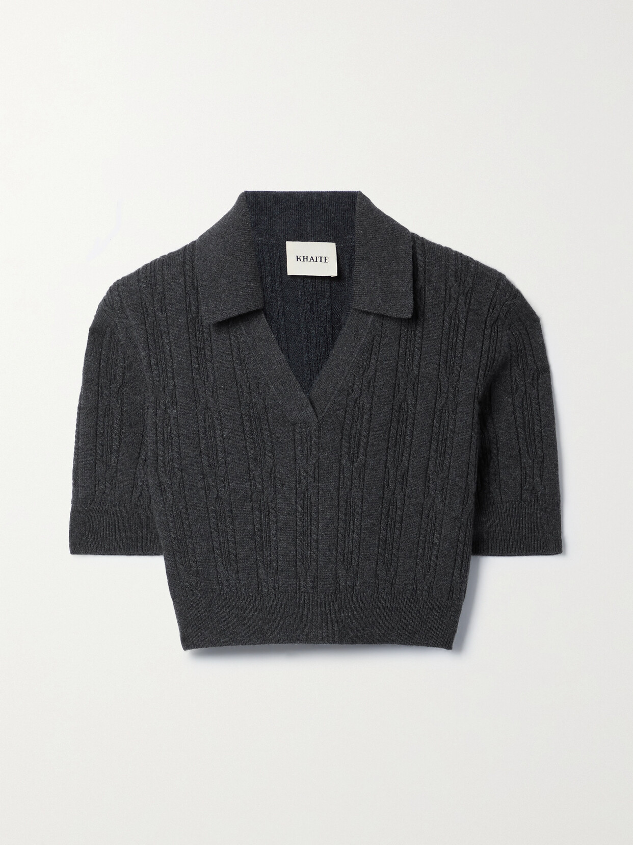 Khaite - Lylith Cropped Cable-knit Cashmere Polo Sweater - Gray