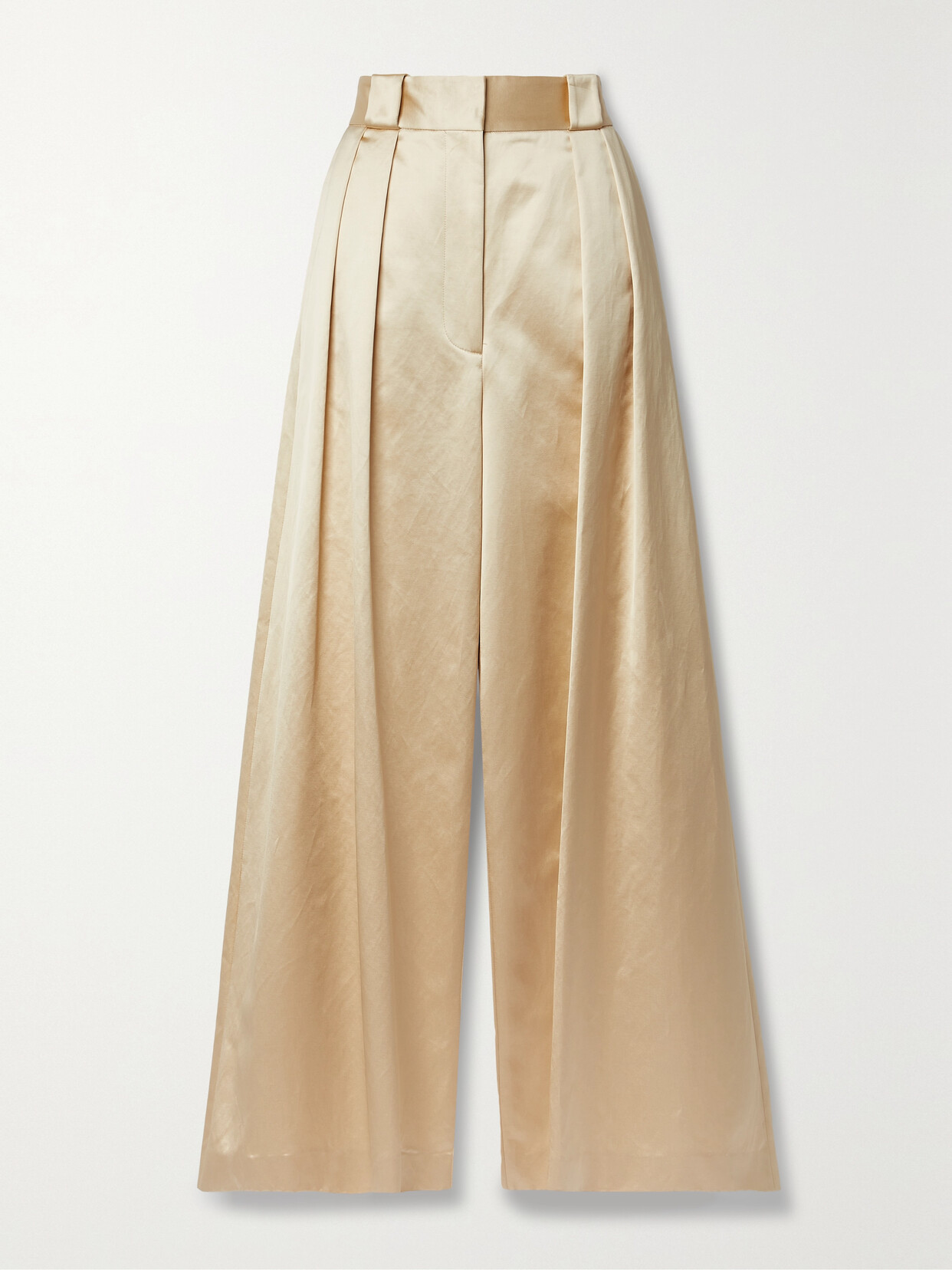 Khaite - Rico Pleated Cotton-blend Satin Wide-leg Pants - Ecru