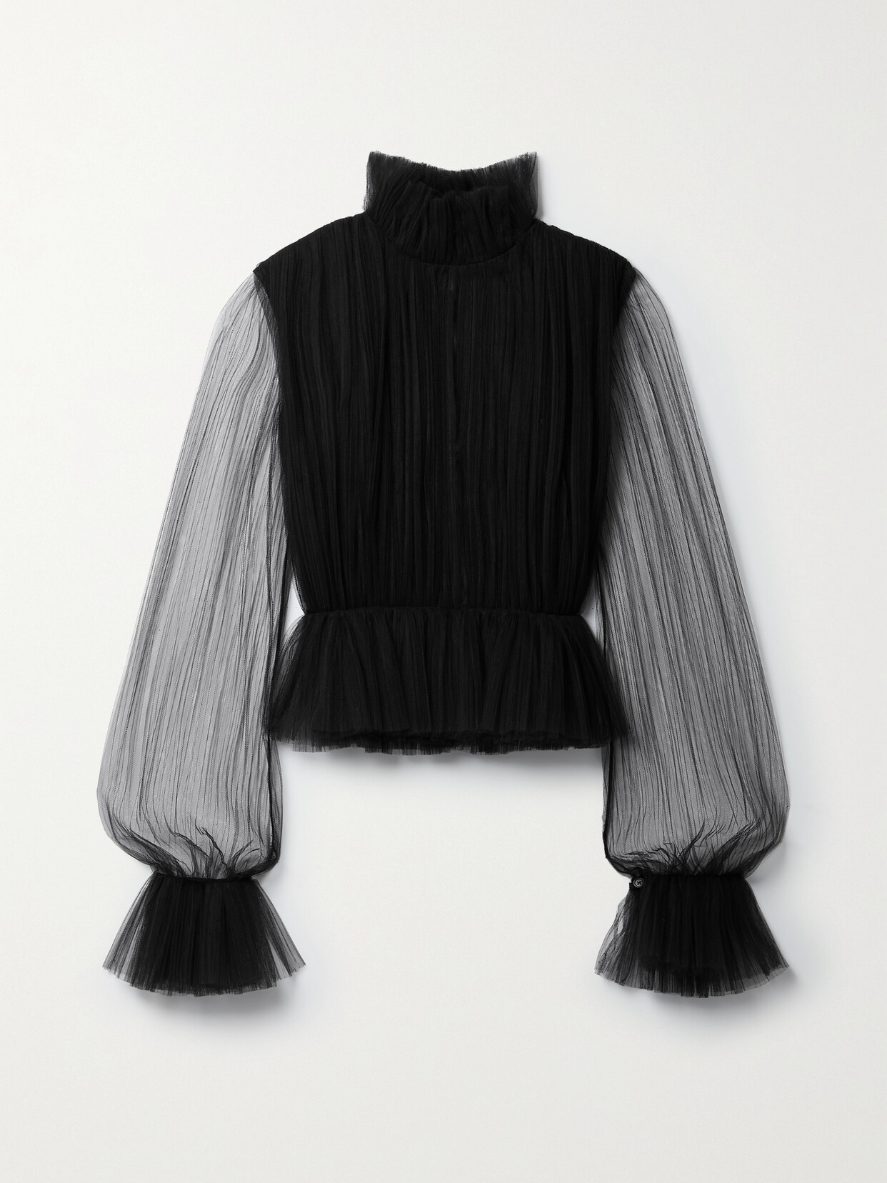 KHAITE ULA RUFFLED PLISSÉ-TULLE BLOUSE