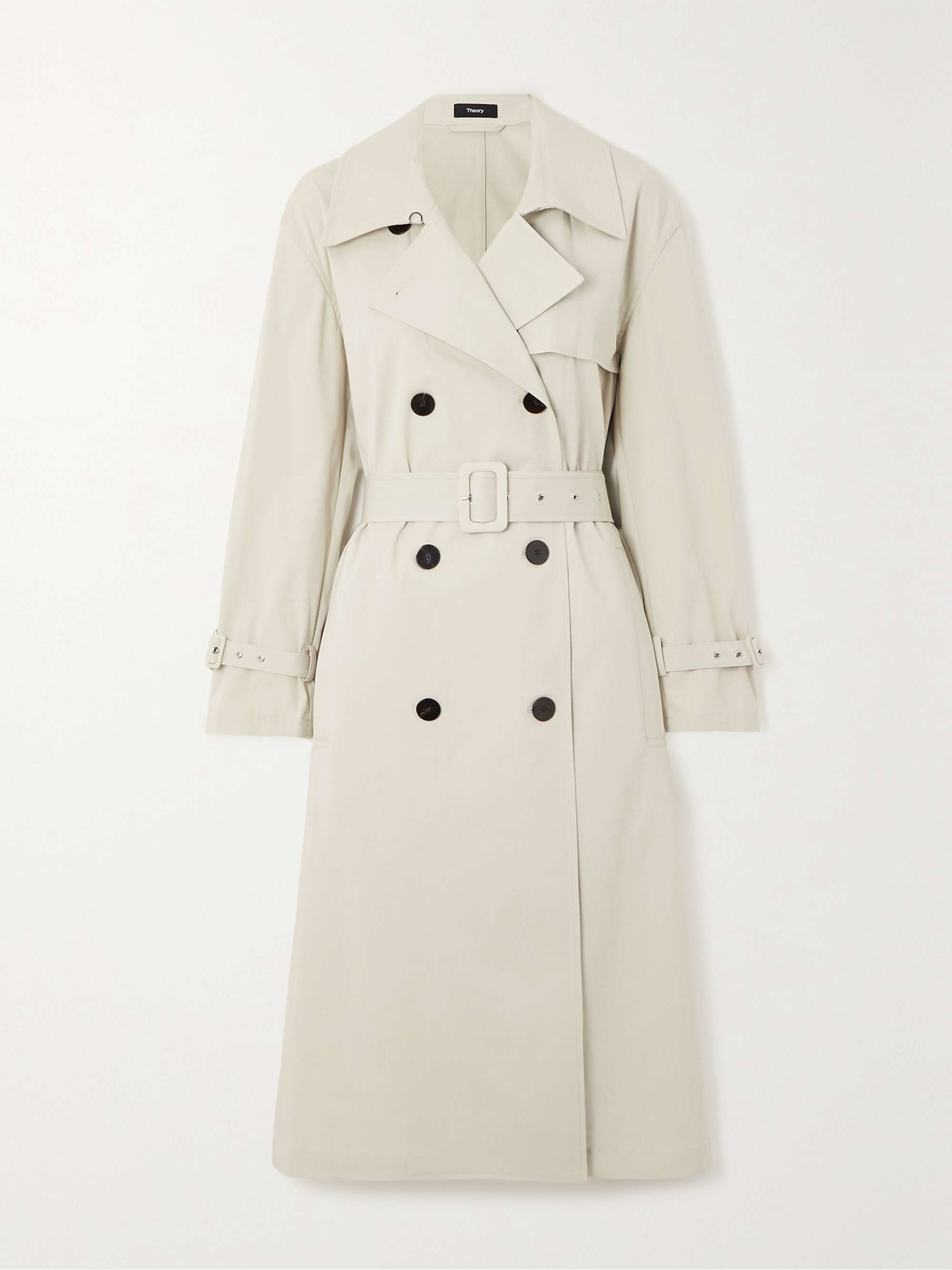 THEORY Belted double-breasted cotton-blend gabardine trench coat | NET ...