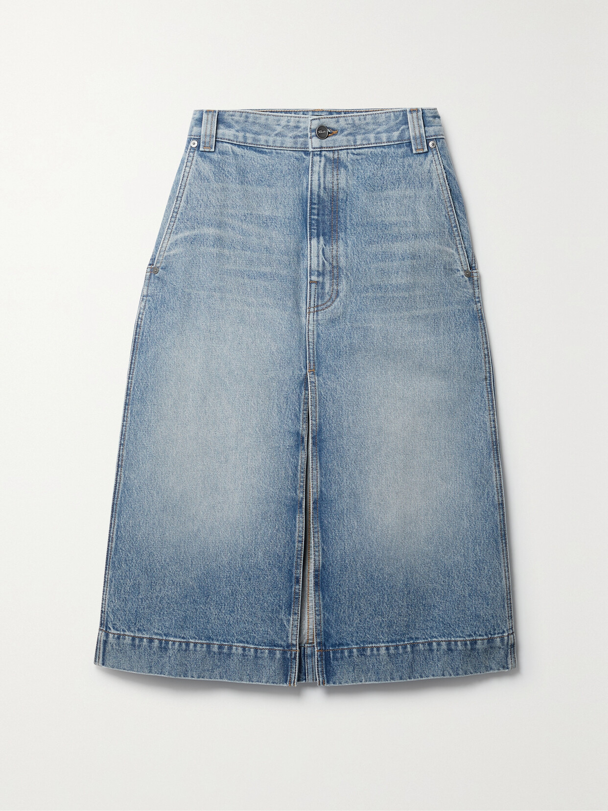 Khaite Charlene Denim Midi Skirt In Blue