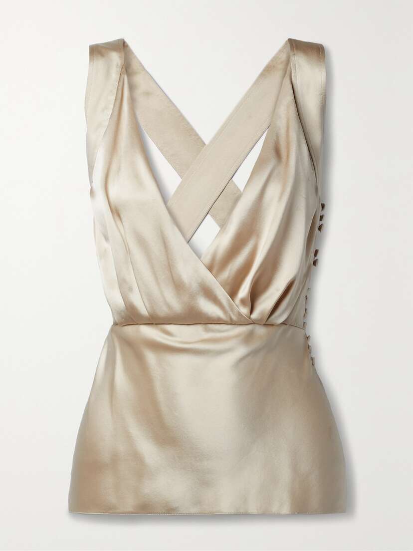 Khaite Oli Draped Wrap-effect Silk-satin Tank