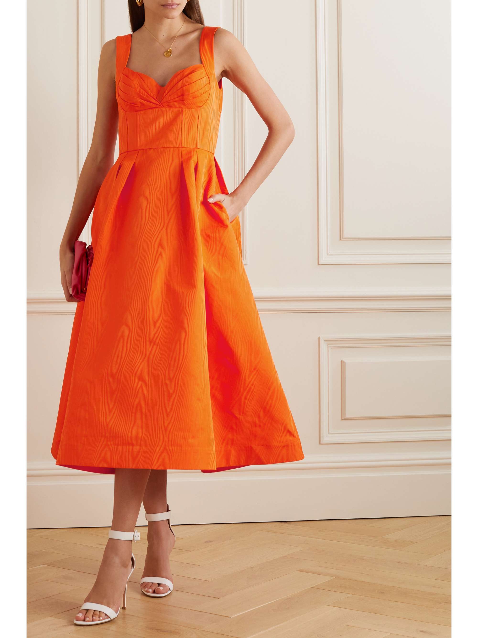 REBECCA VALLANCE Oceane pleated moire midi dress