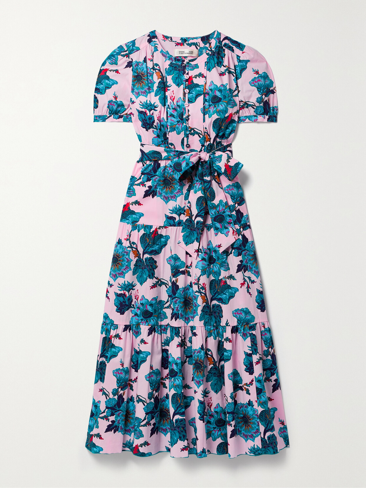 Diane von Furstenberg - Frankie Tiered Floral-print Stretch-cotton Midi Dress - Blue