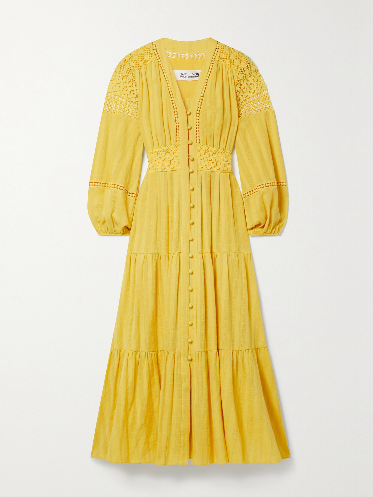 Diane von Furstenberg - Gigi Crochet-trimmed Cotton-voile Midi Dress - Yellow