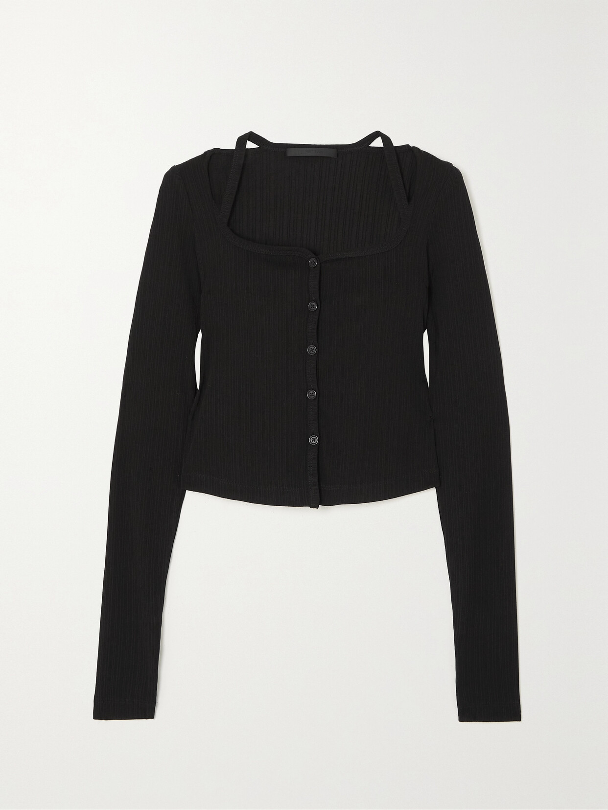 Helmut Lang - Cropped Cutout Ribbed Stretch-jersey Cardigan - Black