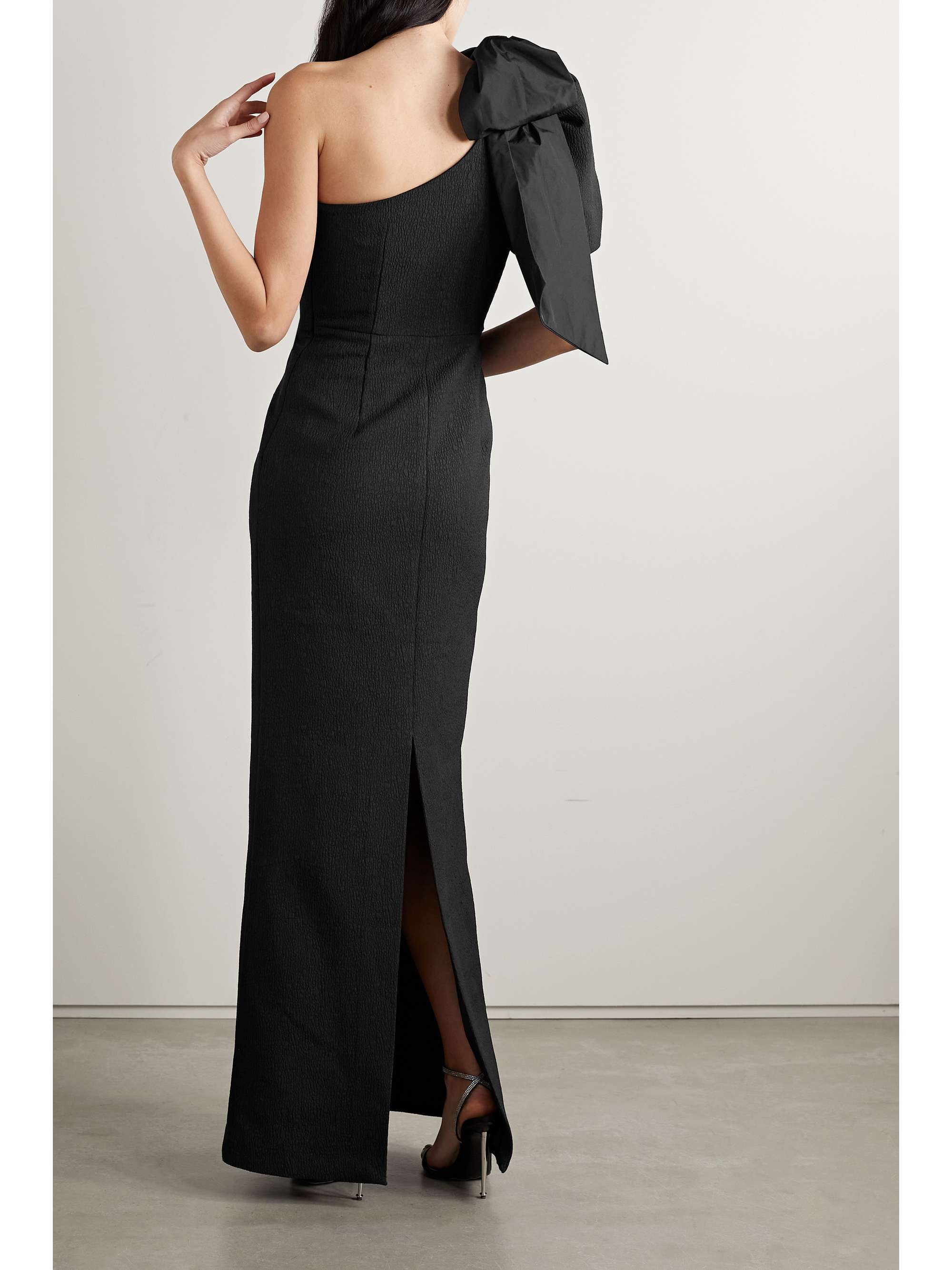 REBECCA VALLANCE Cecily shell-trimmed one-shoulder recycled-cloqué gown