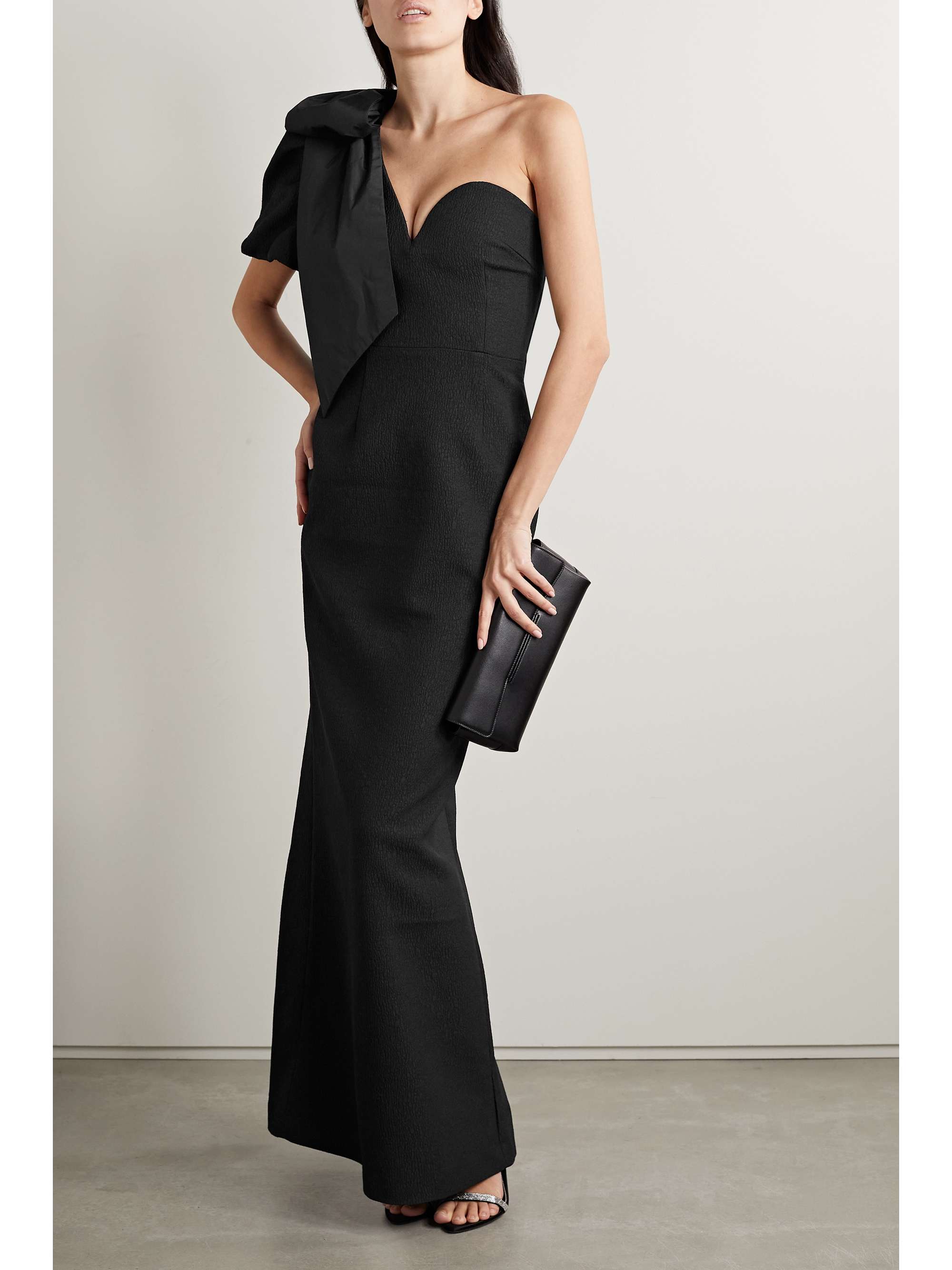 REBECCA VALLANCE Cecily shell-trimmed one-shoulder recycled-cloqué gown