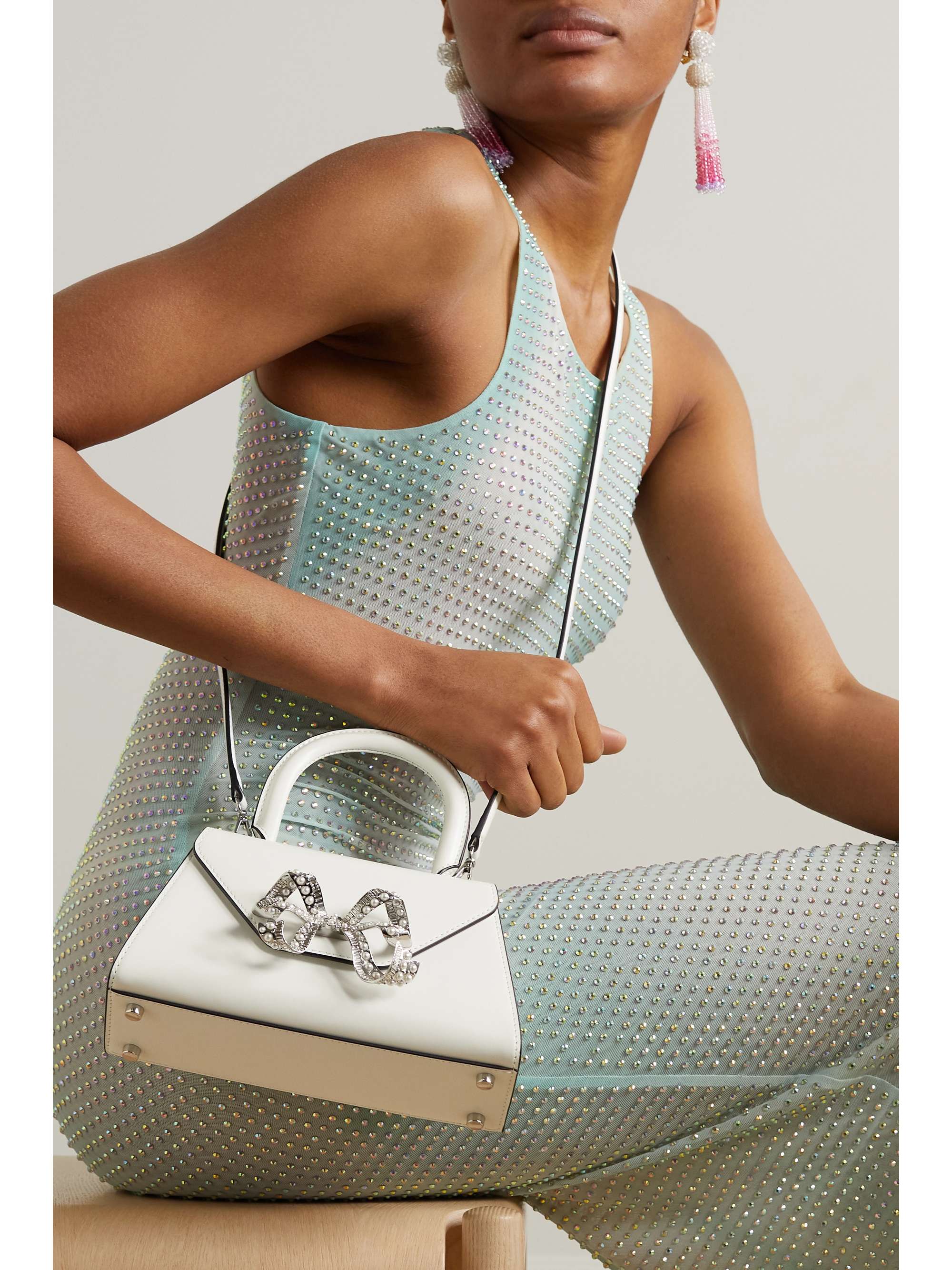 SELF-PORTRAIT Bow-detailed embellished leather shoulder bag