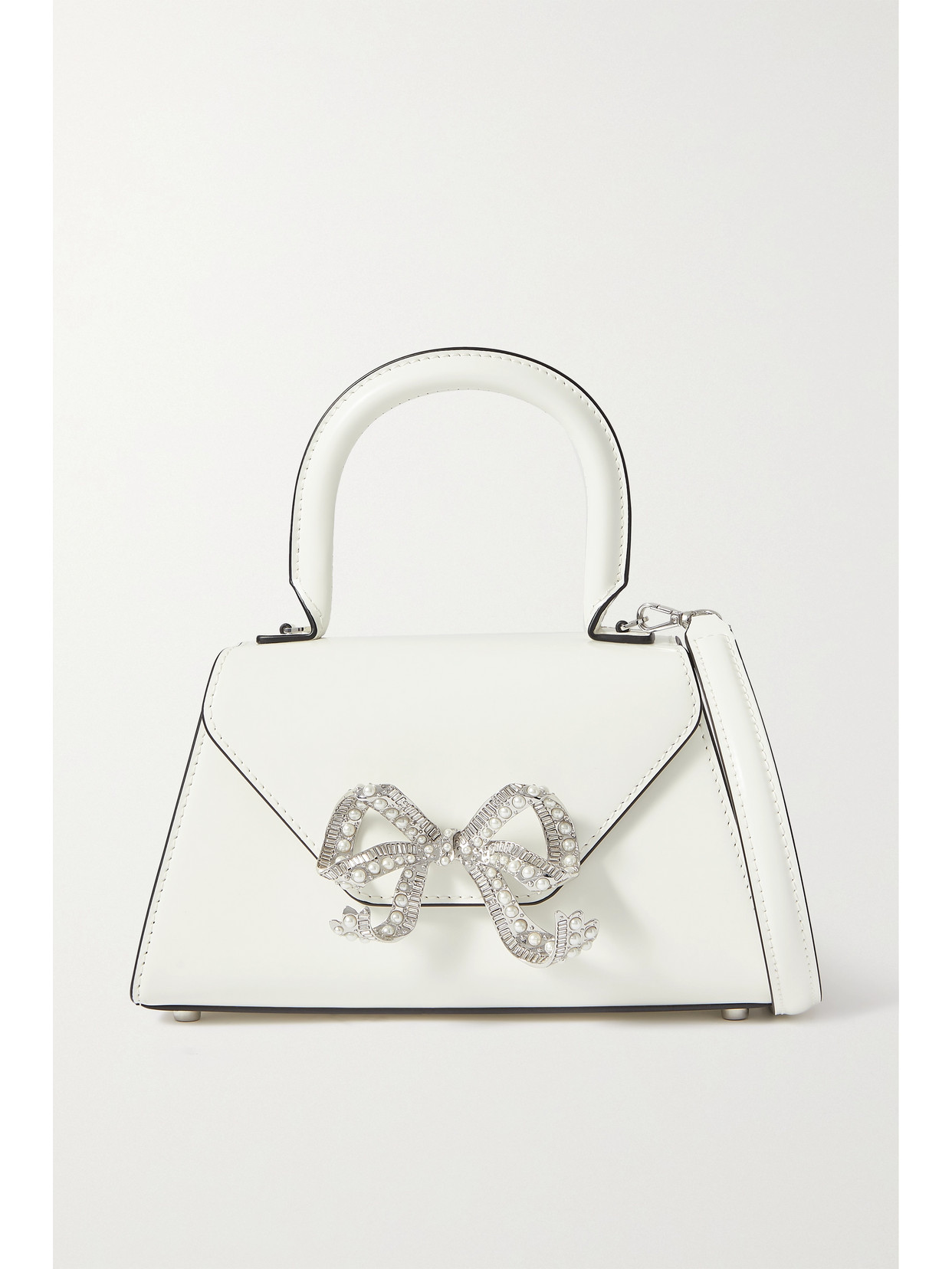 Self-Portrait - Bow-detailed Embellished Leather Shoulder Bag - White