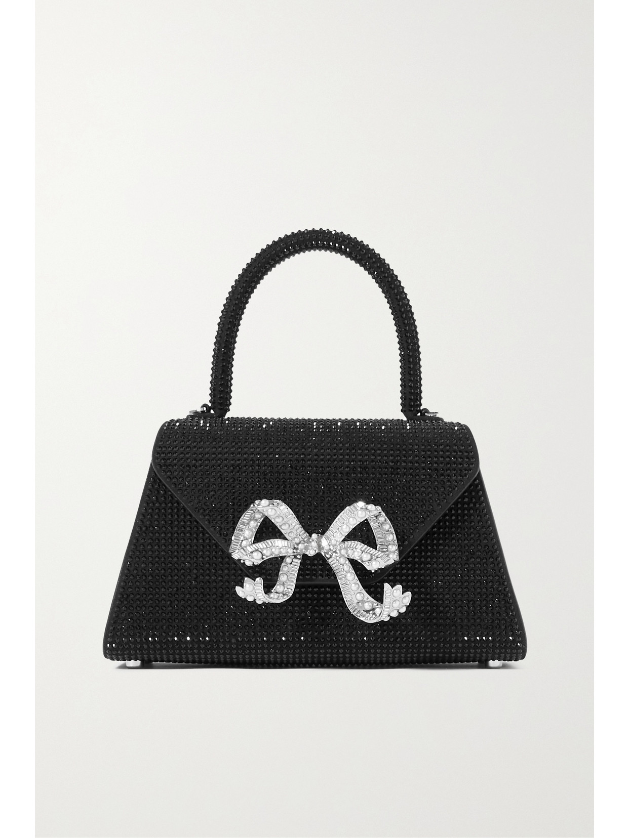 Self-Portrait - Bow-detailed Embellished Suede Shoulder Bag - Black