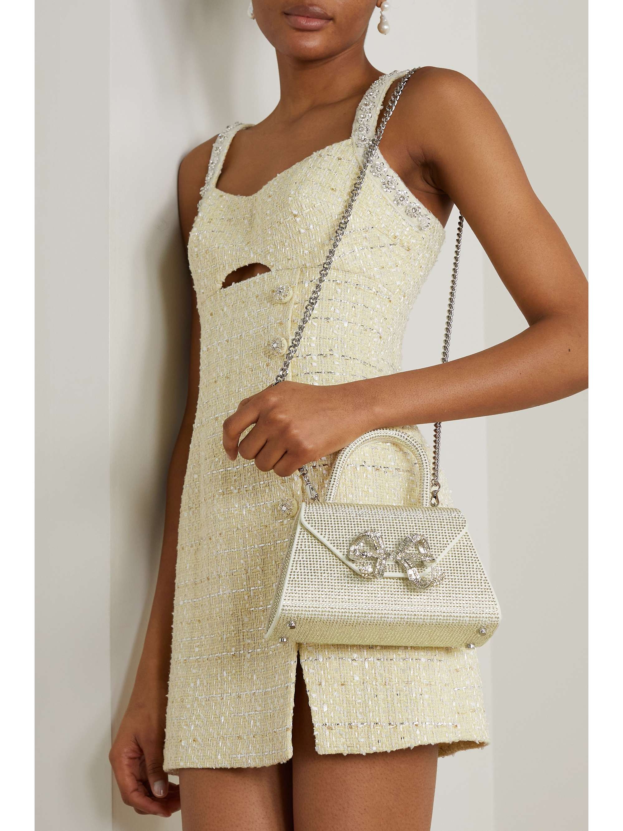 SELF-PORTRAIT Bow-detailed embellished suede shoulder bag