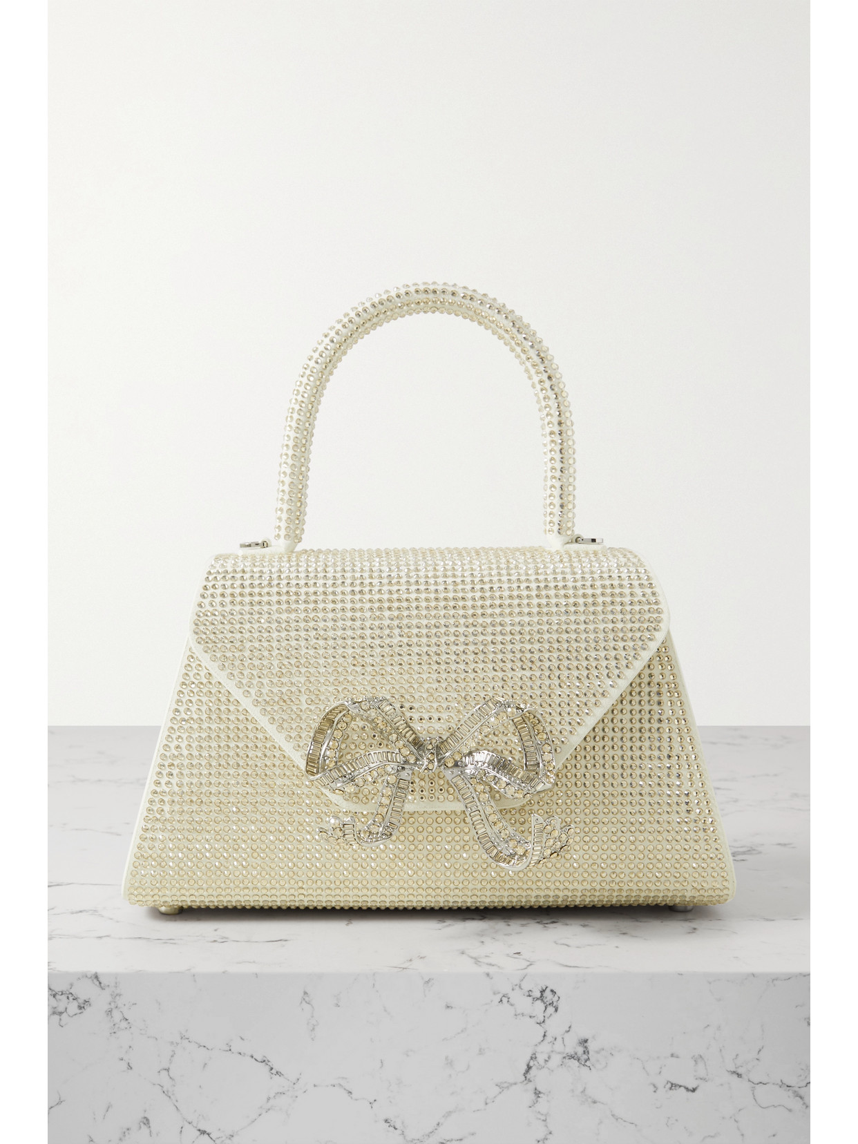 Self-Portrait - Bow-detailed Embellished Suede Shoulder Bag - Neutrals