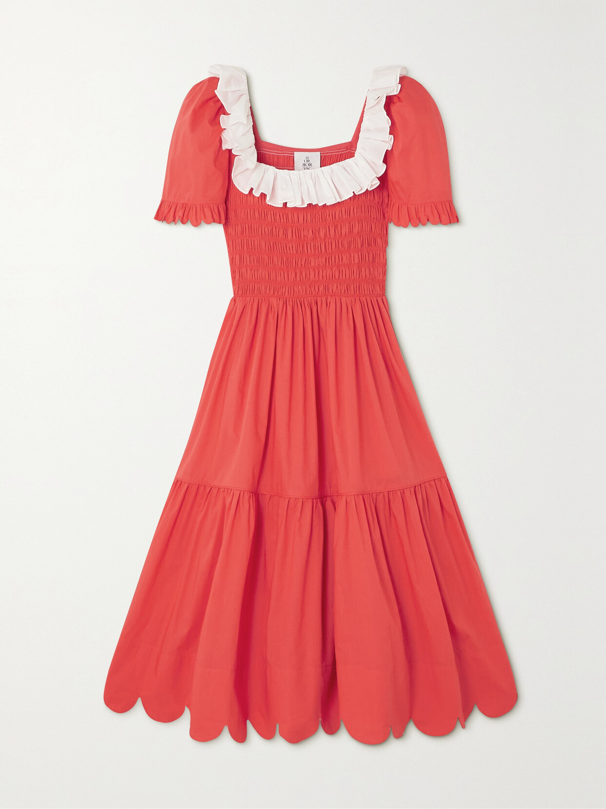 Horror Vacui - Laura Shirred Scalloped Tiered Cotton Midi Dress - x small