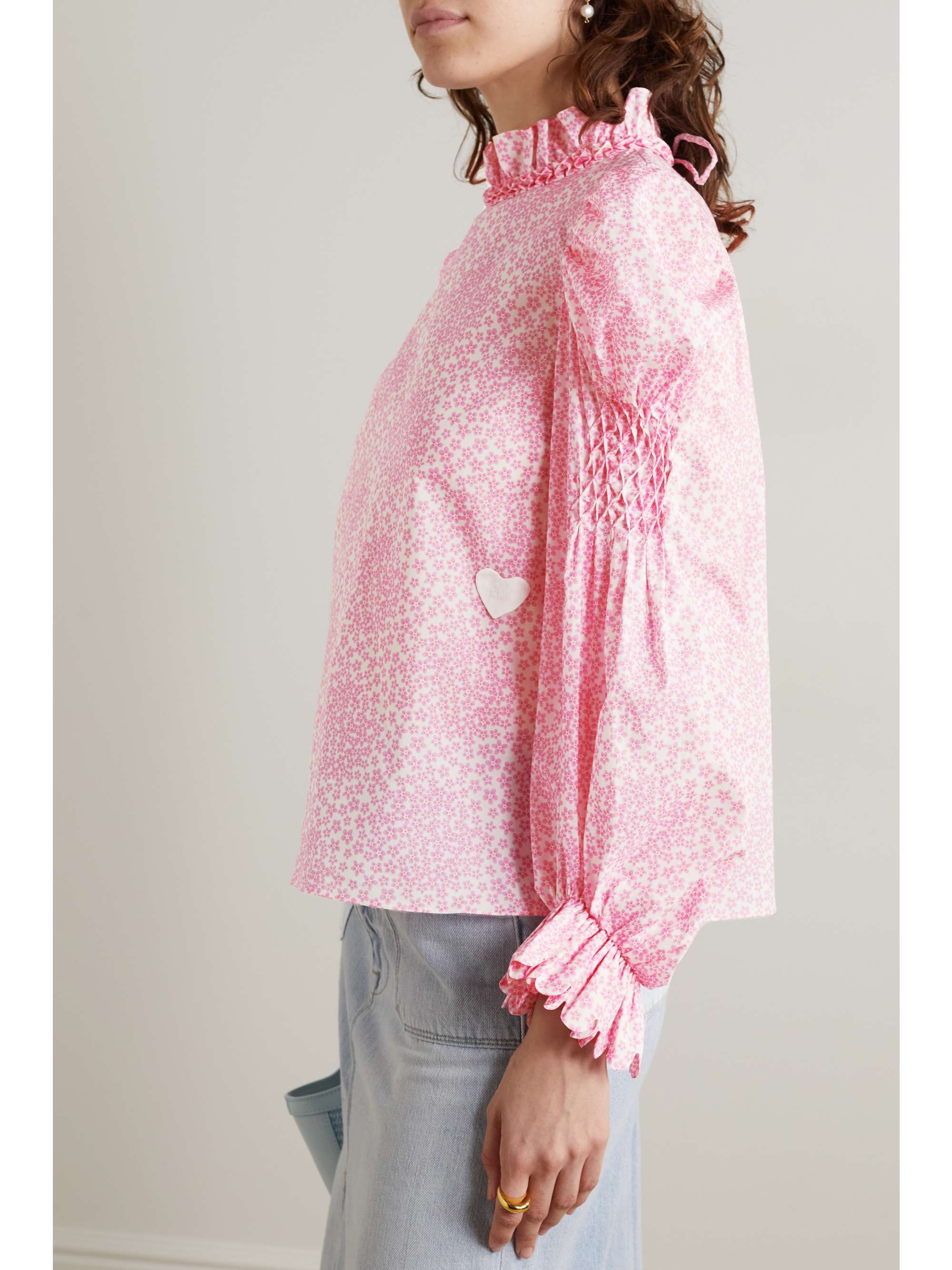 HORROR VACUI Claire ruffled floral-print cotton blouse