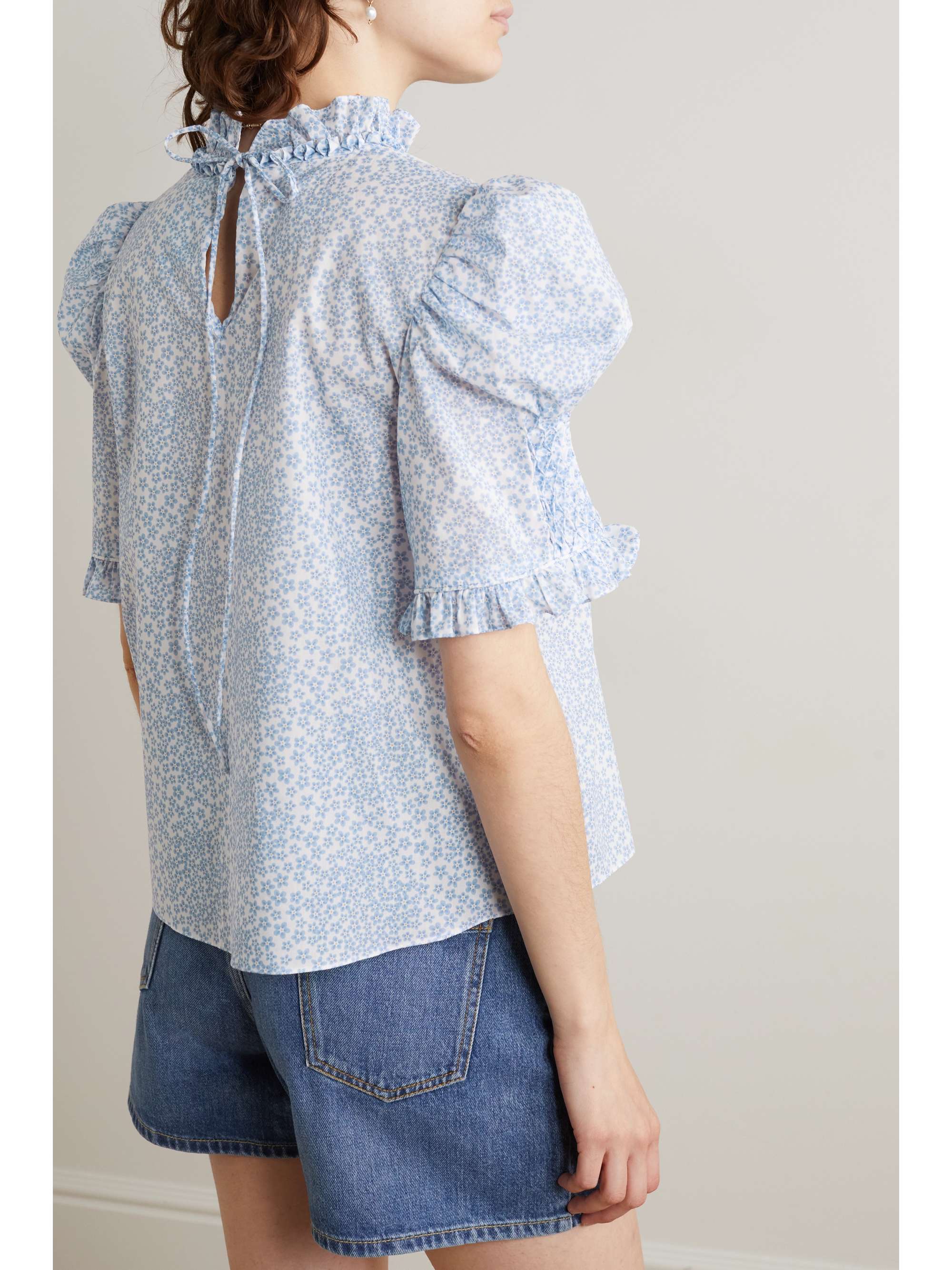 HORROR VACUI Julietta ruffled floral-print cotton top