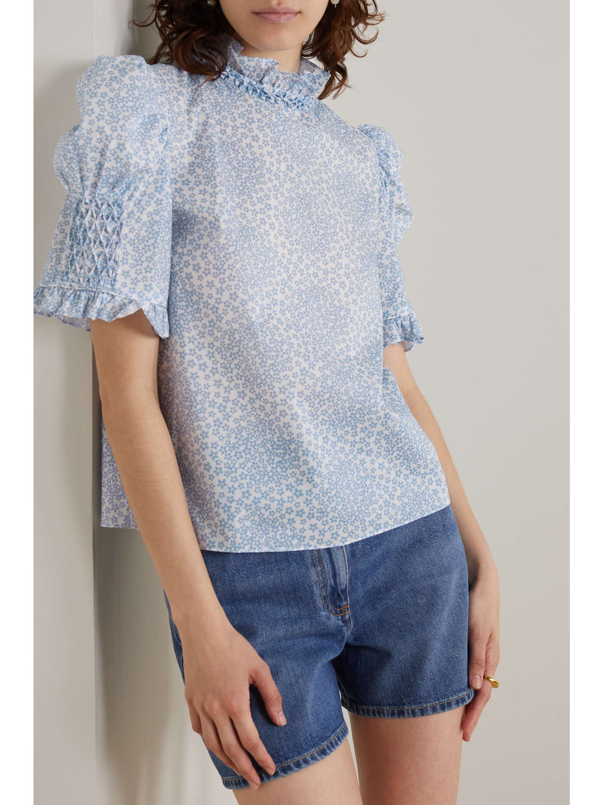 HORROR VACUI Julietta ruffled floral-print cotton top