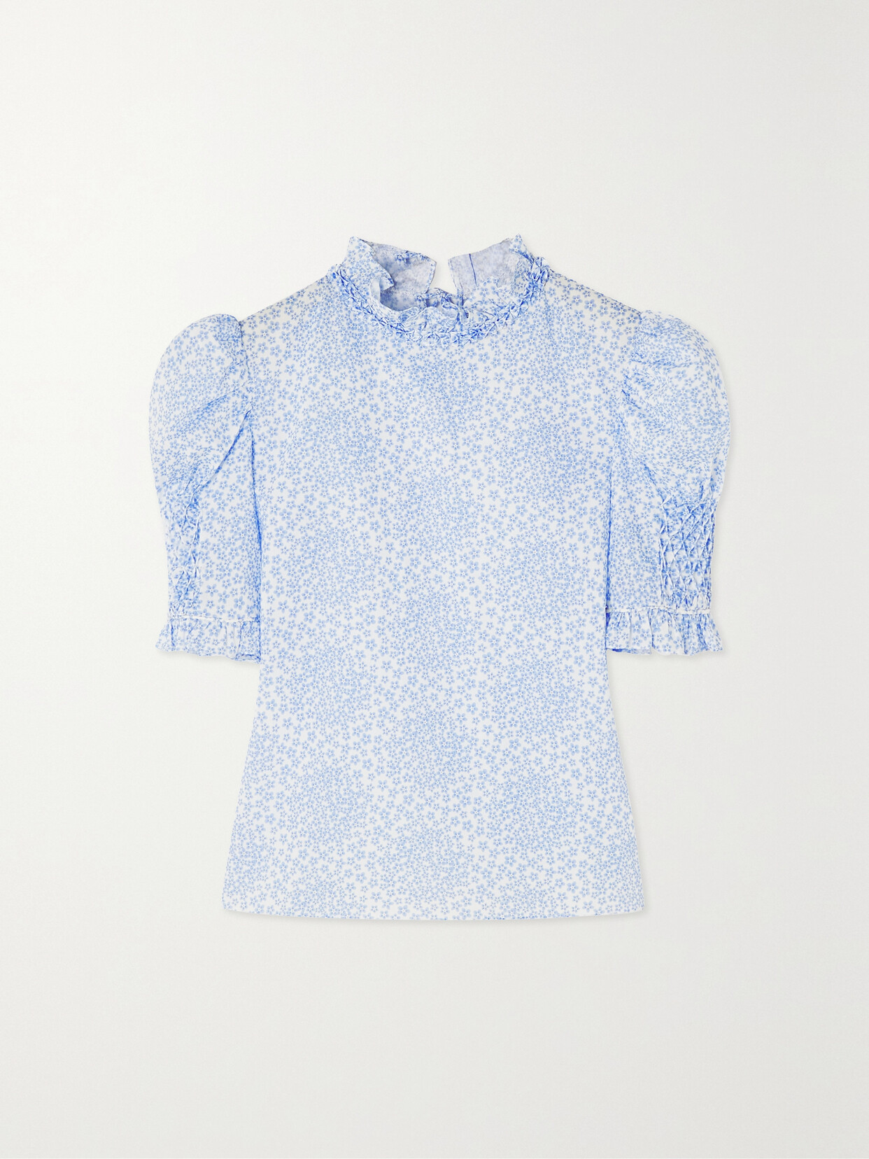 Horror Vacui - Julietta Ruffled Floral-print Cotton Top - Blue