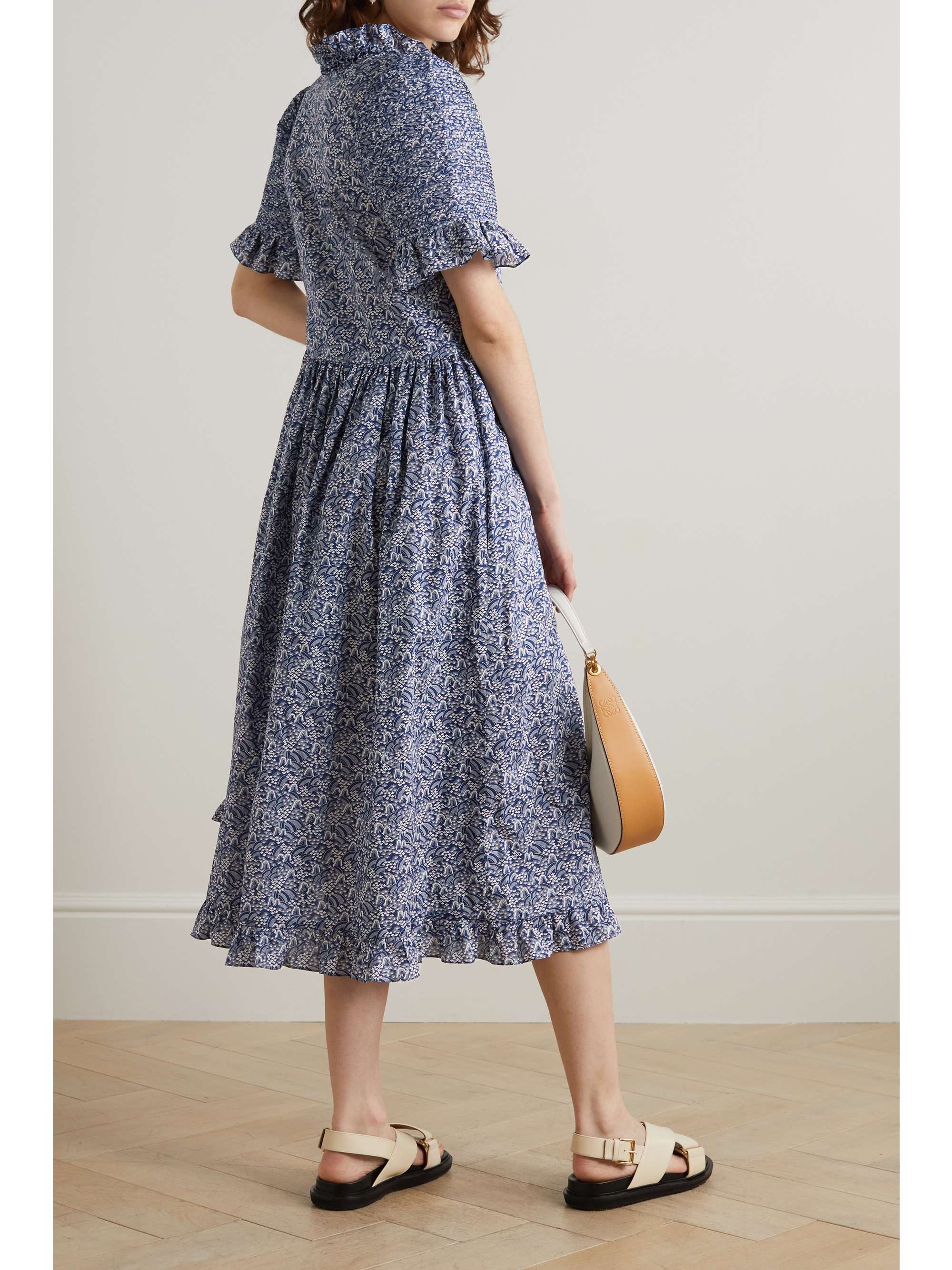 HORROR VACUI Robe midi en coton imprimé à volants Jade