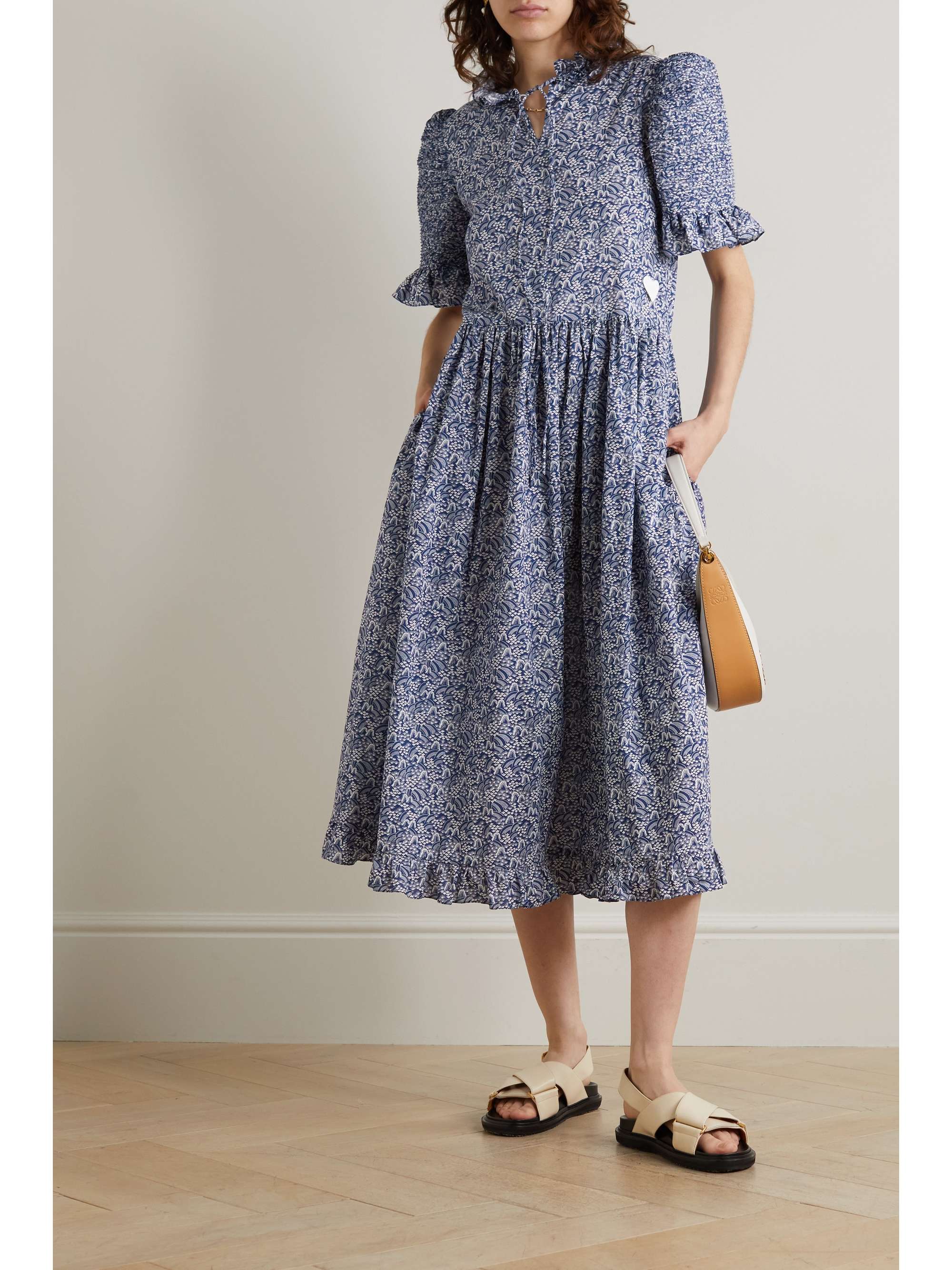 HORROR VACUI Robe midi en coton imprimé à volants Jade