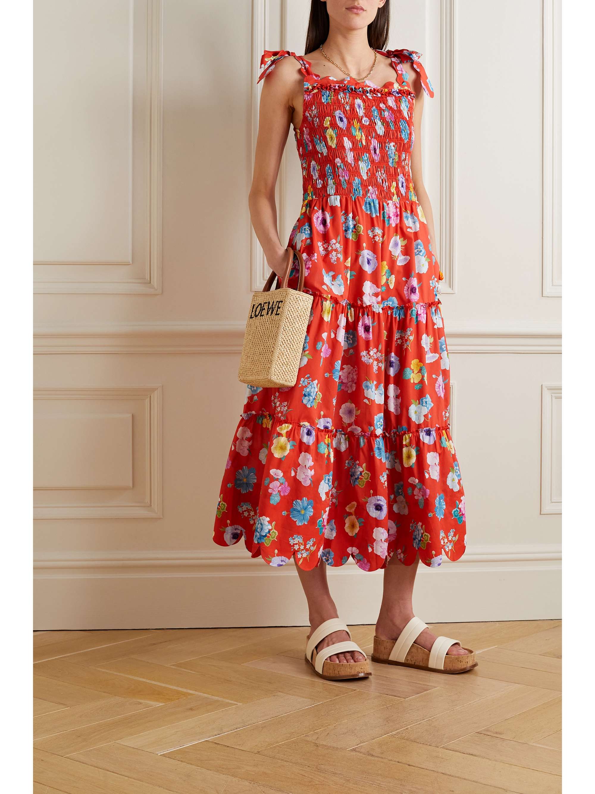 HORROR VACUI Isa Midikleid aus Baumwolle mit Blumenprint und Wellenkanten