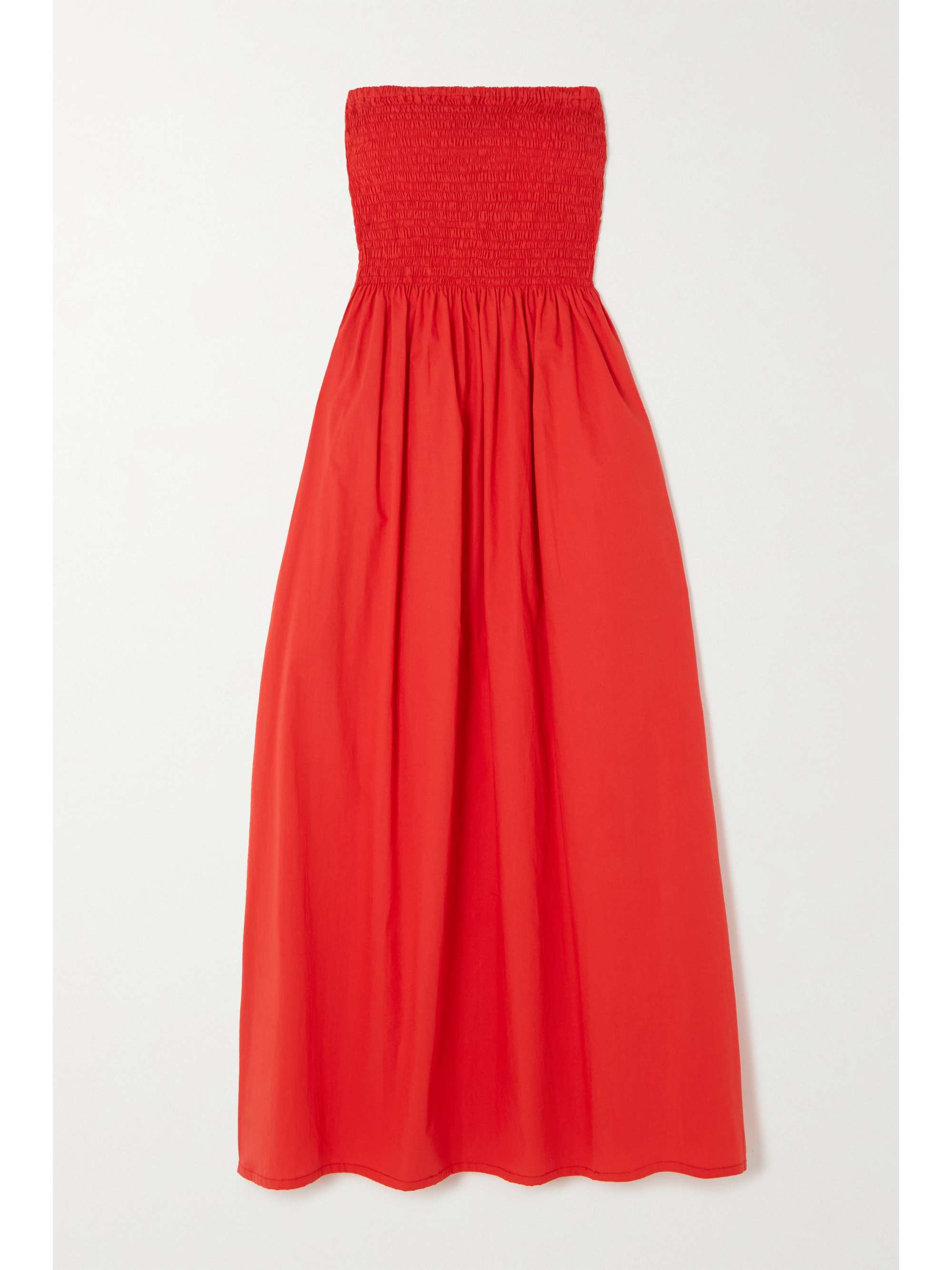 Red Madella strapless smocked organic cottonpoplin midi dress FAITHFULL THE BRAND NETAPORTER