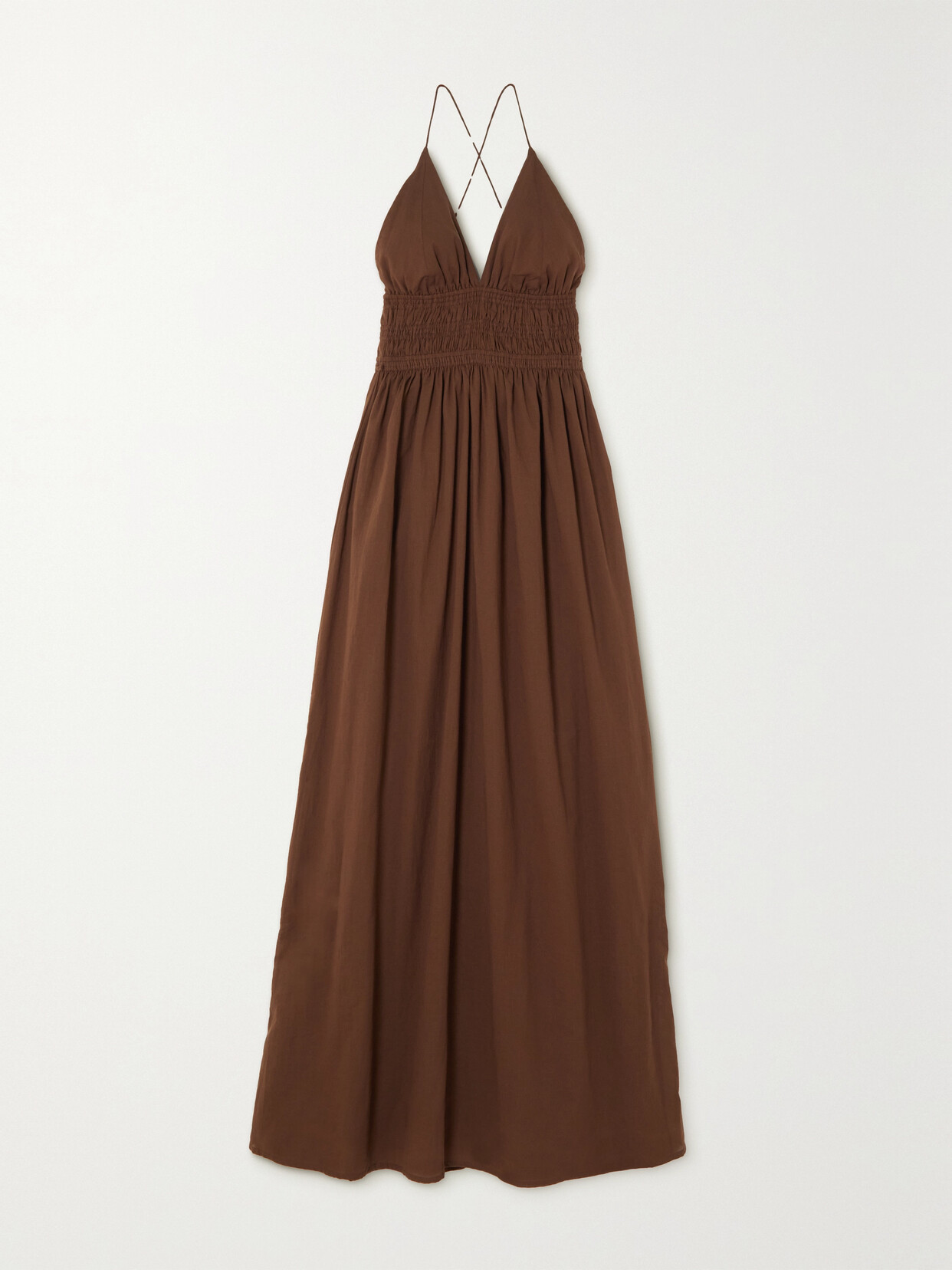 Faithfull The Brand Bisetta Organic Cotton-voile Maxi Dress In Chocolate