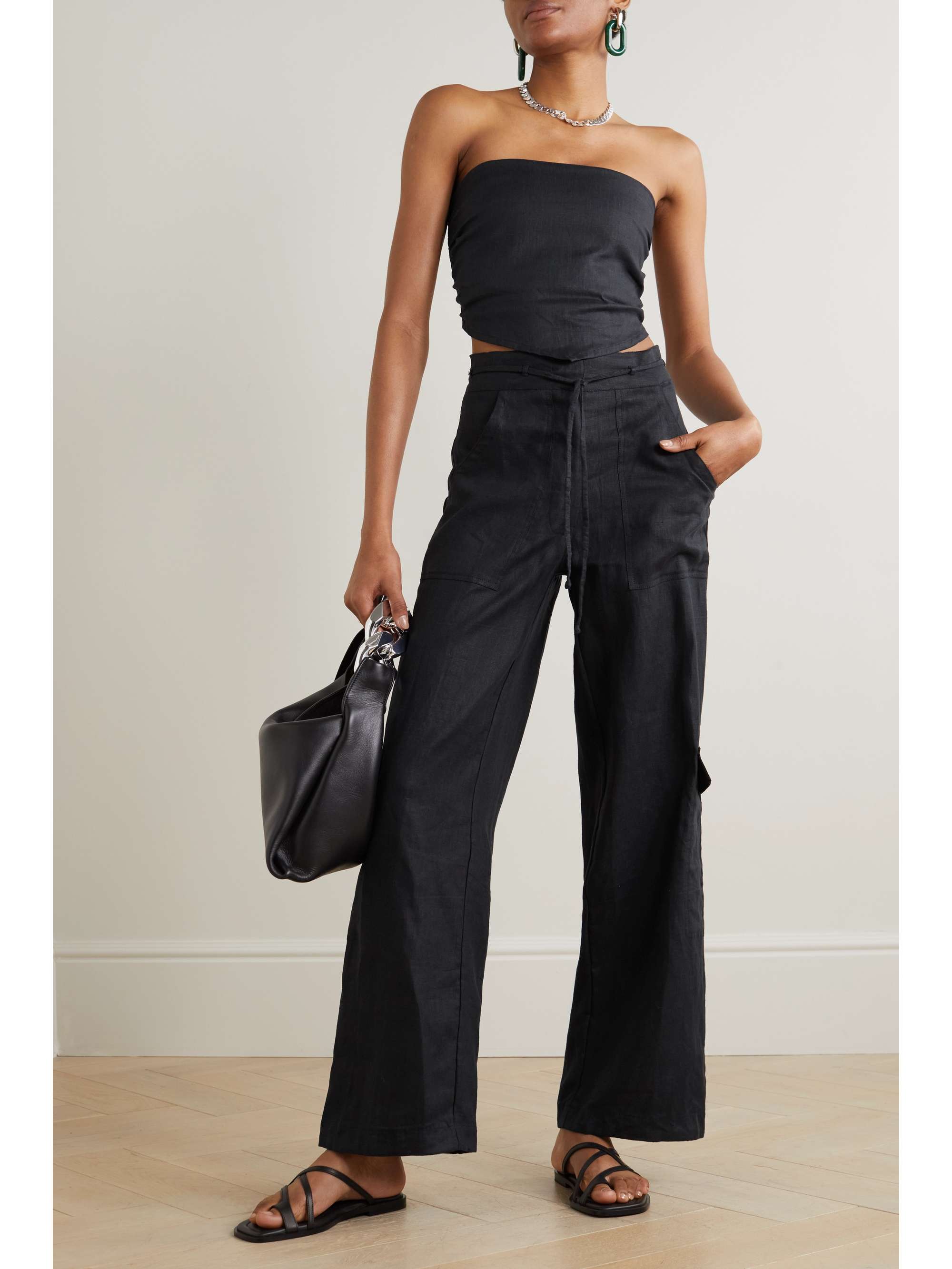 FAITHFULL THE BRAND + NET SUSTAIN Relais belted linen straight-leg pants