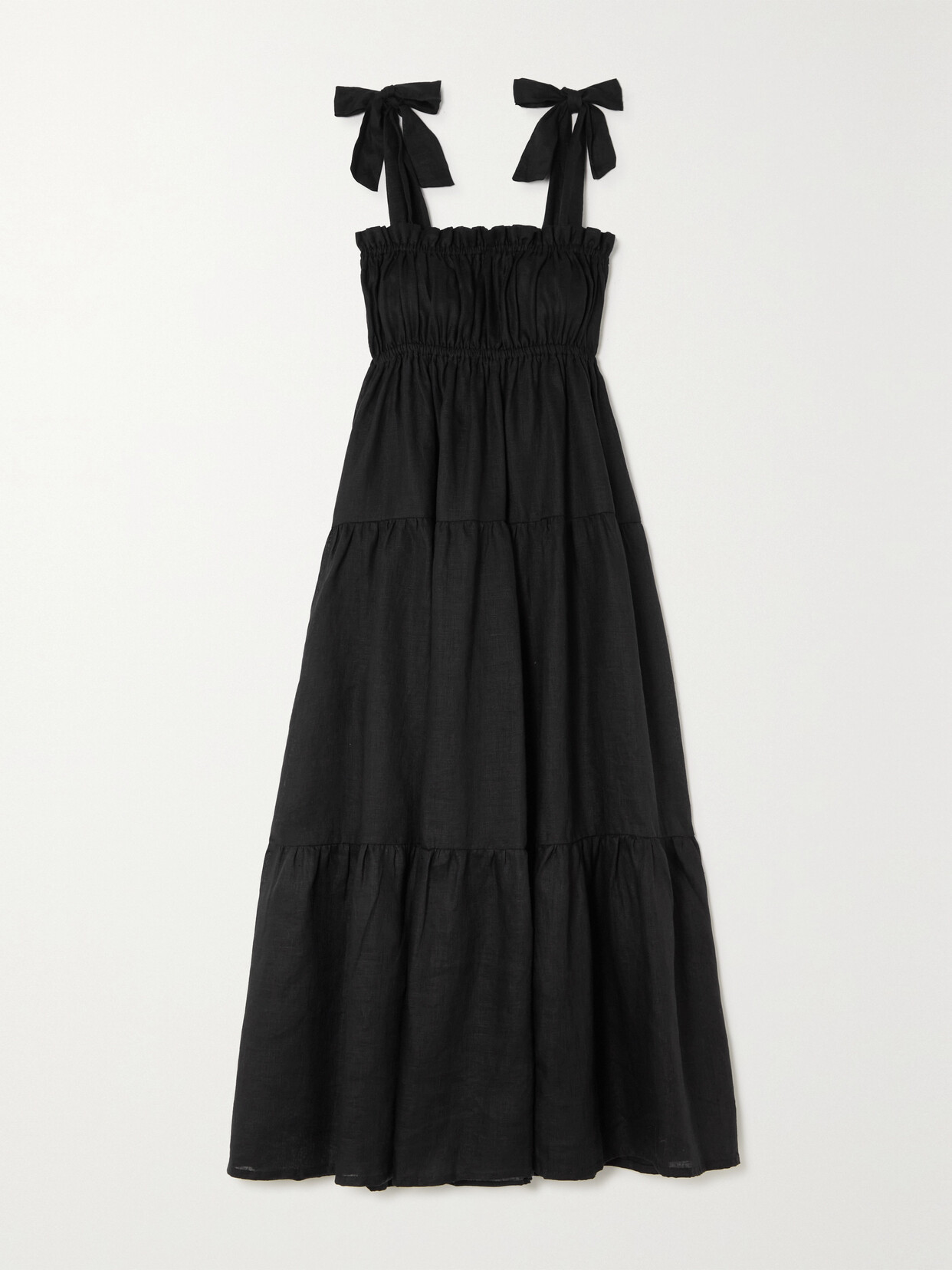 Faithfull The Brand - Bellamy Smocked Tiered Linen Midi Dress - Black