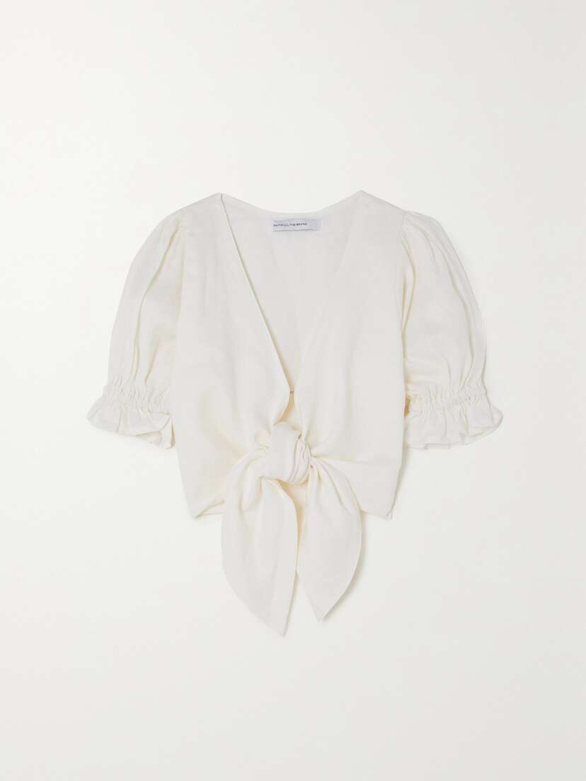Faithfull + Net Sustain Jamais Cropped Tie-front Linen Top - xx large