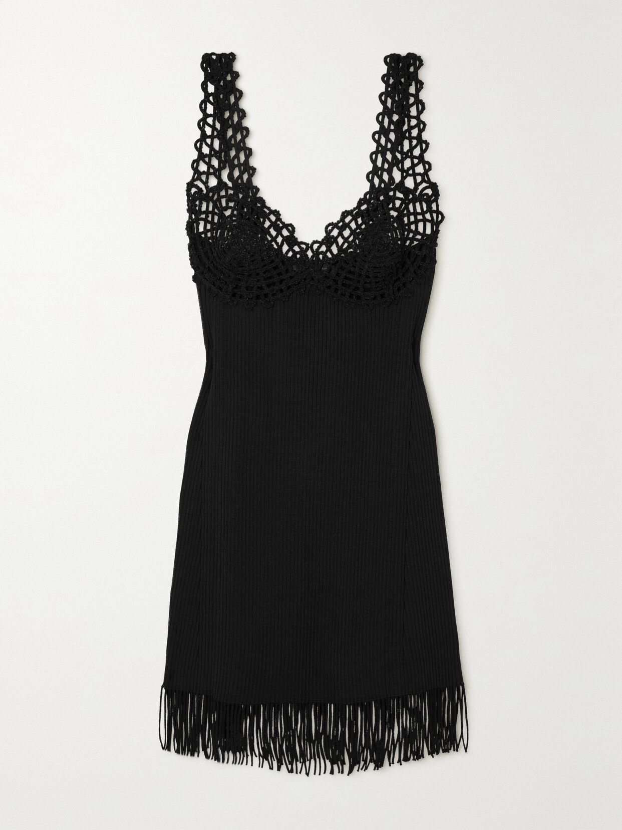 Proenza Schouler - Fringed Crochet-trimmed Ribbed-knit Mini Dress - Black