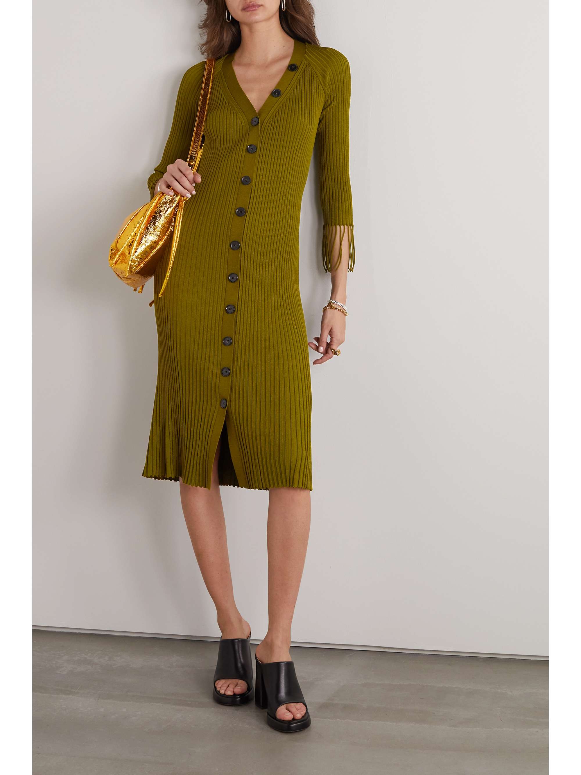 PROENZA SCHOULER Fringed ribbed-knit midi dress