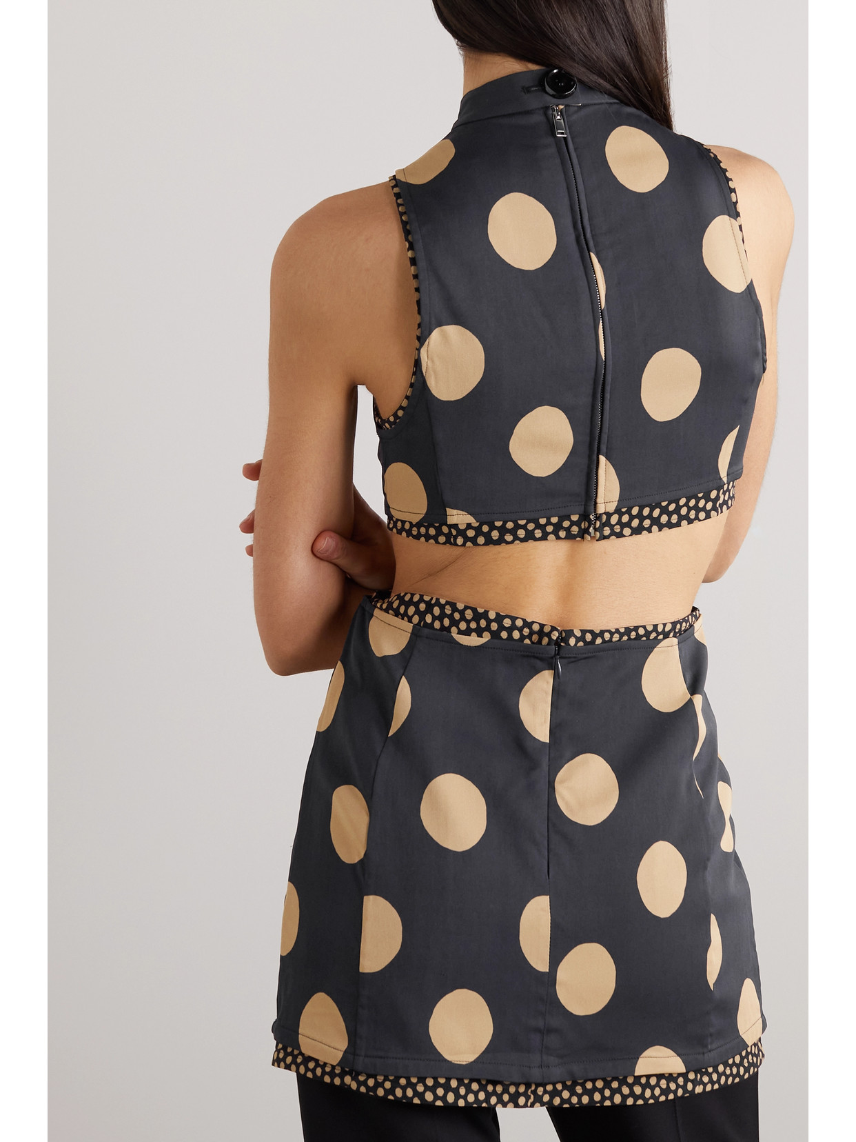 Cutout Layered Polka-Dot Stretch-Jersey Top