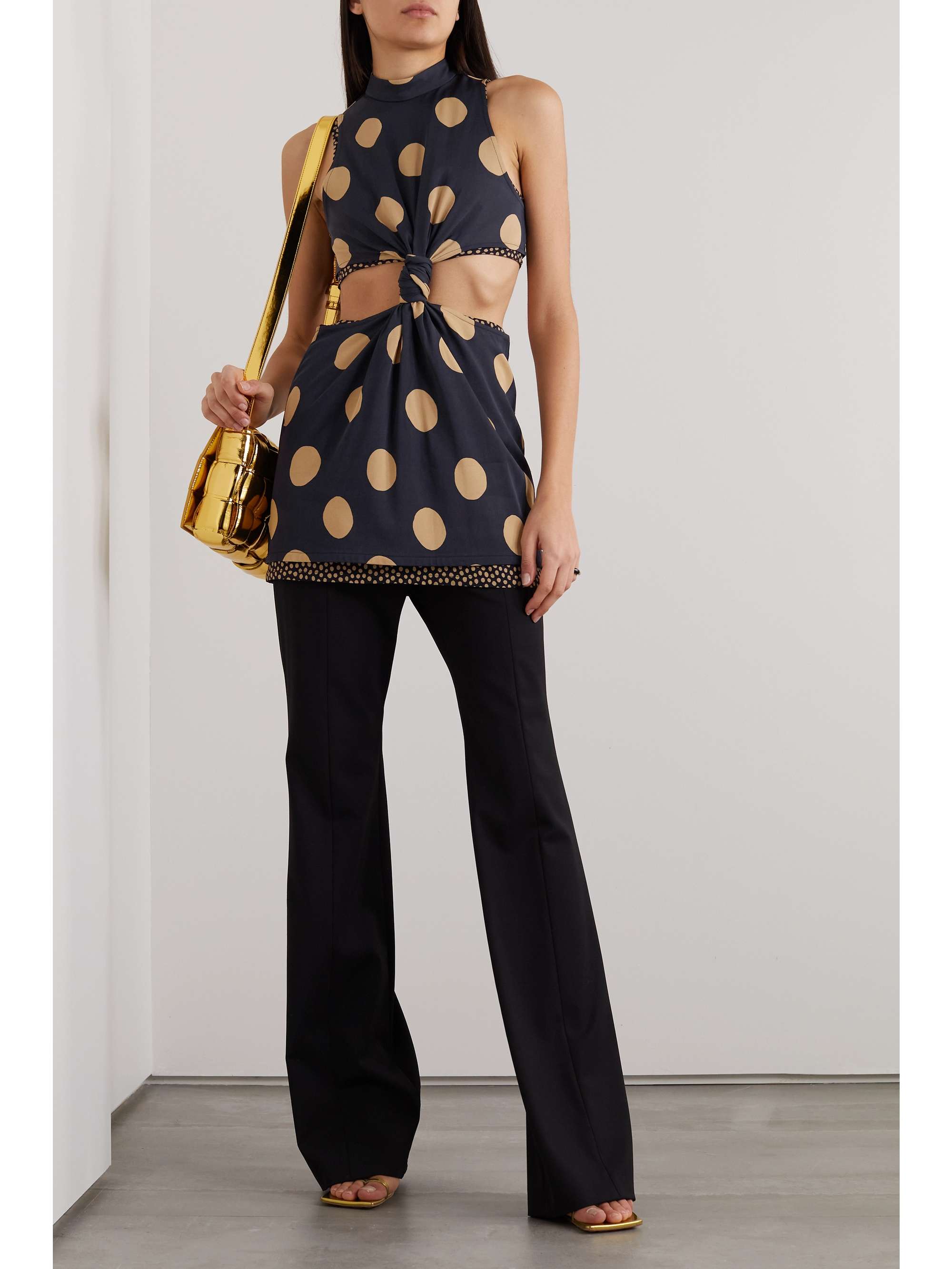 PROENZA SCHOULER ストレッチジャージ カットアウト レイヤード トップス ポルカドット柄