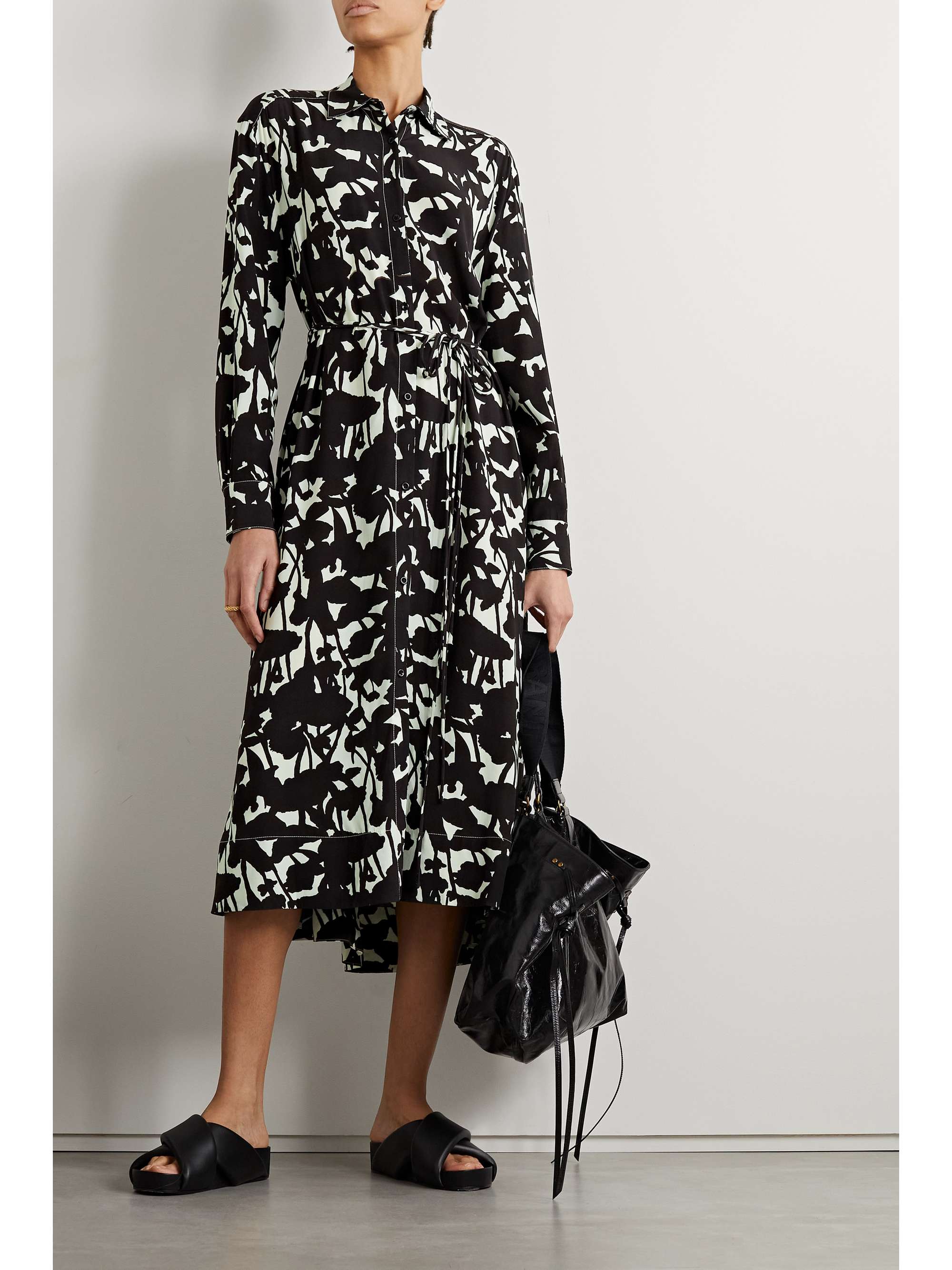 PROENZA SCHOULER WHITE LABEL Belted printed poplin midi shirt dress ...