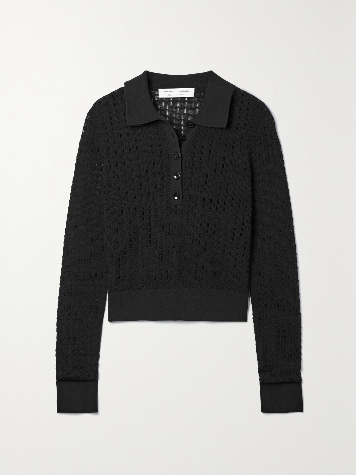 Proenza Schouler White Label - Open-knit Cotton-blend Polo Sweater - Black