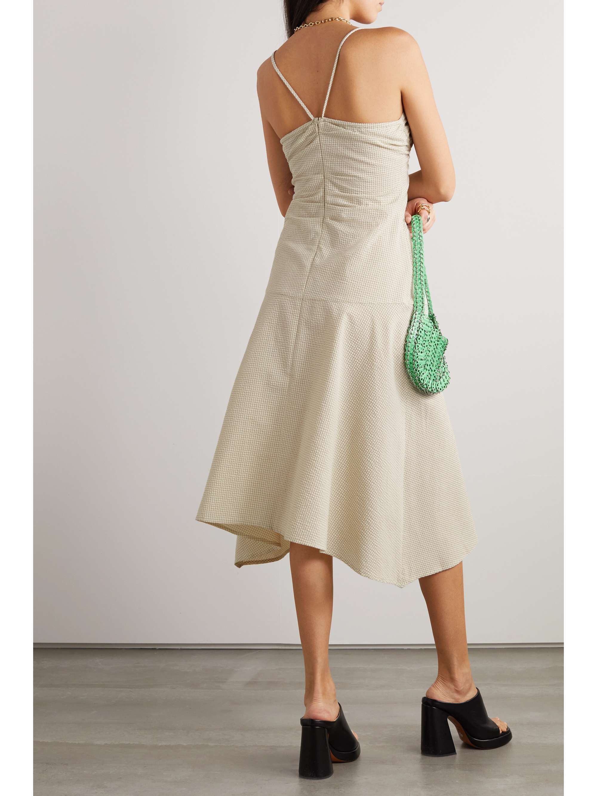 PROENZA SCHOULER WHITE LABEL 깅엄 주름 우븐 미디 드레스
