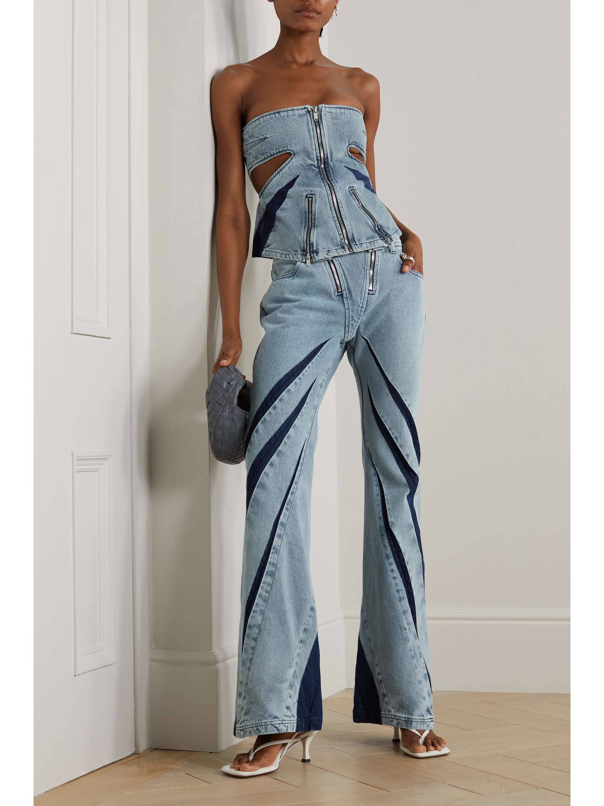 DION LEE デニム ストラップレス カットアウト トップス パネルデザイン