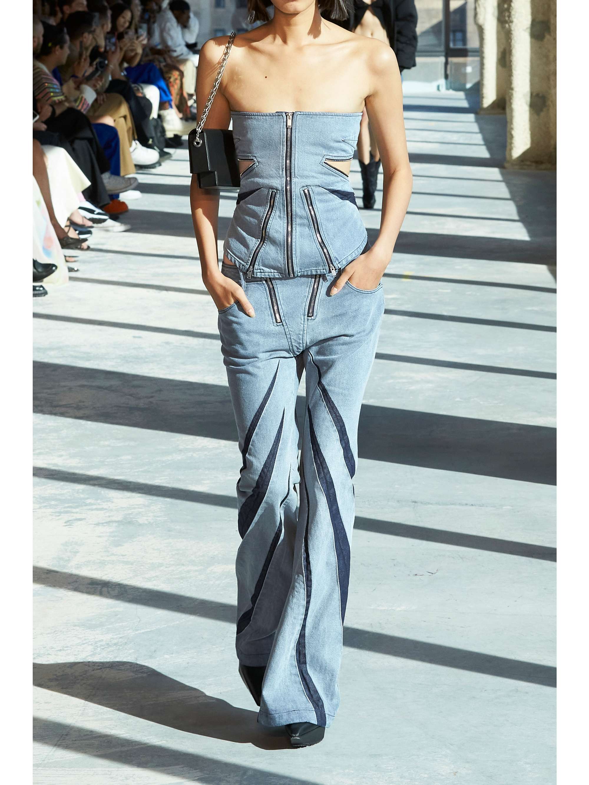 DION LEE デニム ストラップレス カットアウト トップス パネルデザイン