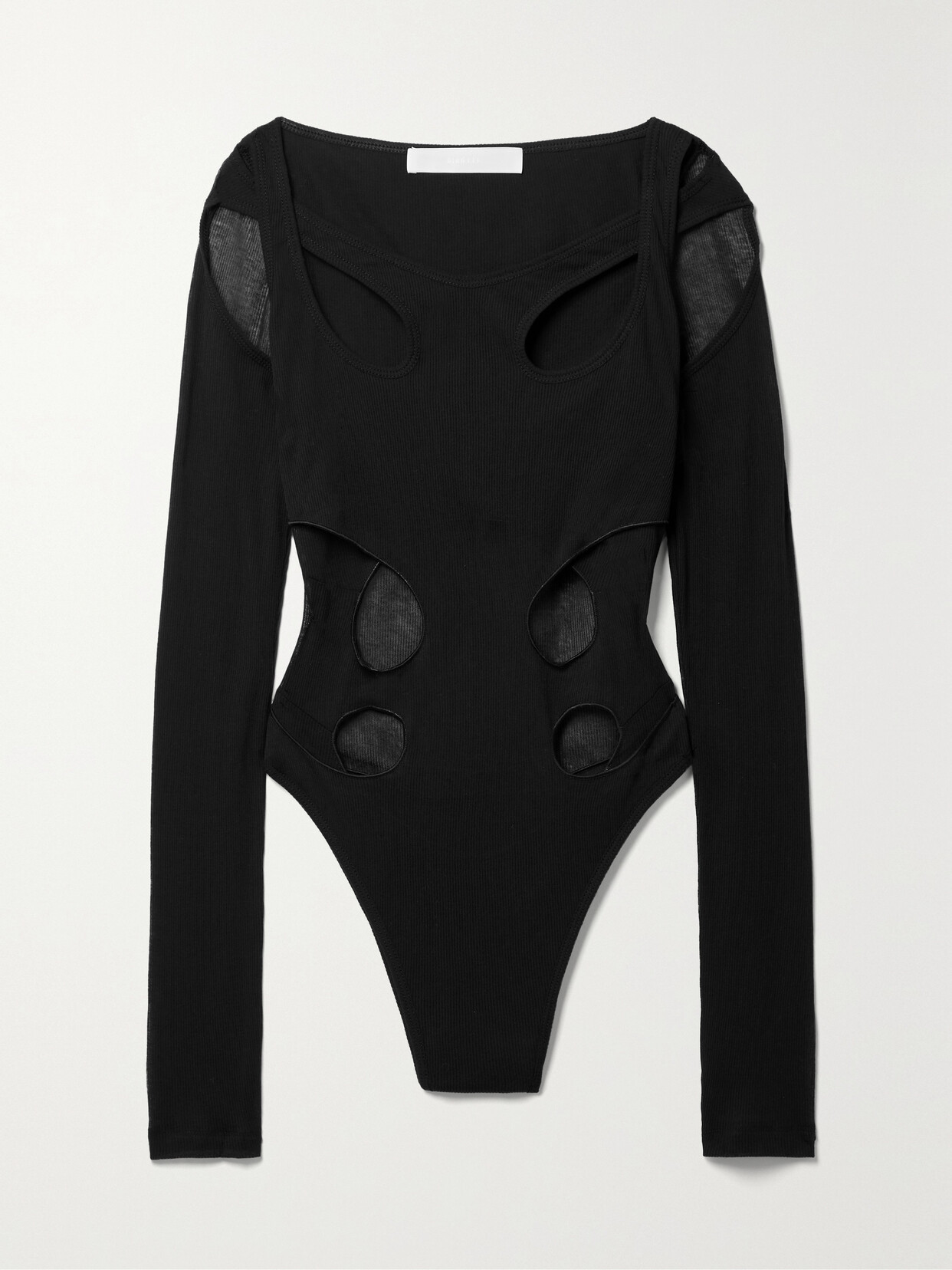 Dion Lee Layered Cutout Ribbed Cotton-blend Bodysuit In Black
