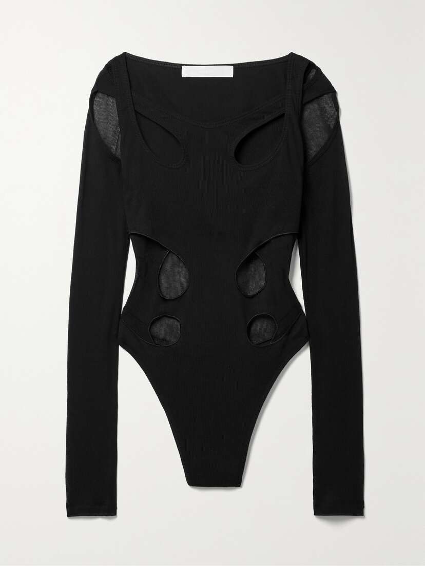 Dion Lee Layered Cutout Ribbed Cotton-blend Bodysuit