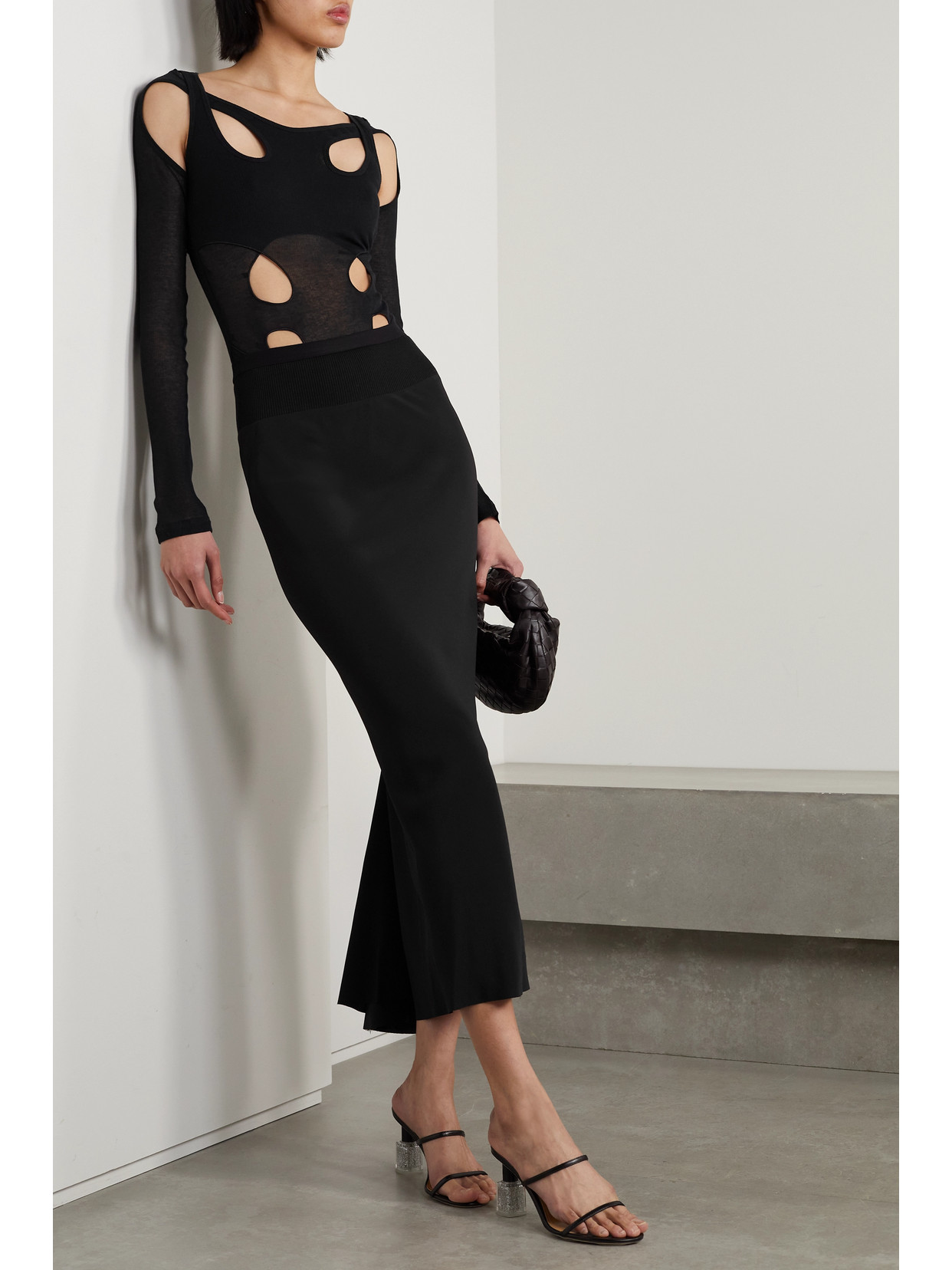 Dion Lee Layered Cutout Ribbed Cotton-blend Bodysuit In Black